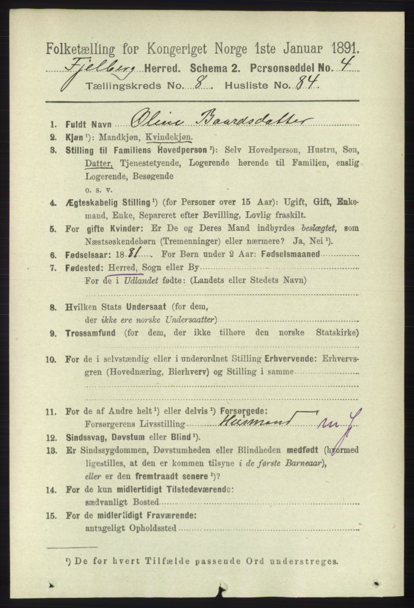 RA, 1891 census for 1213 Fjelberg, 1891, p. 3343