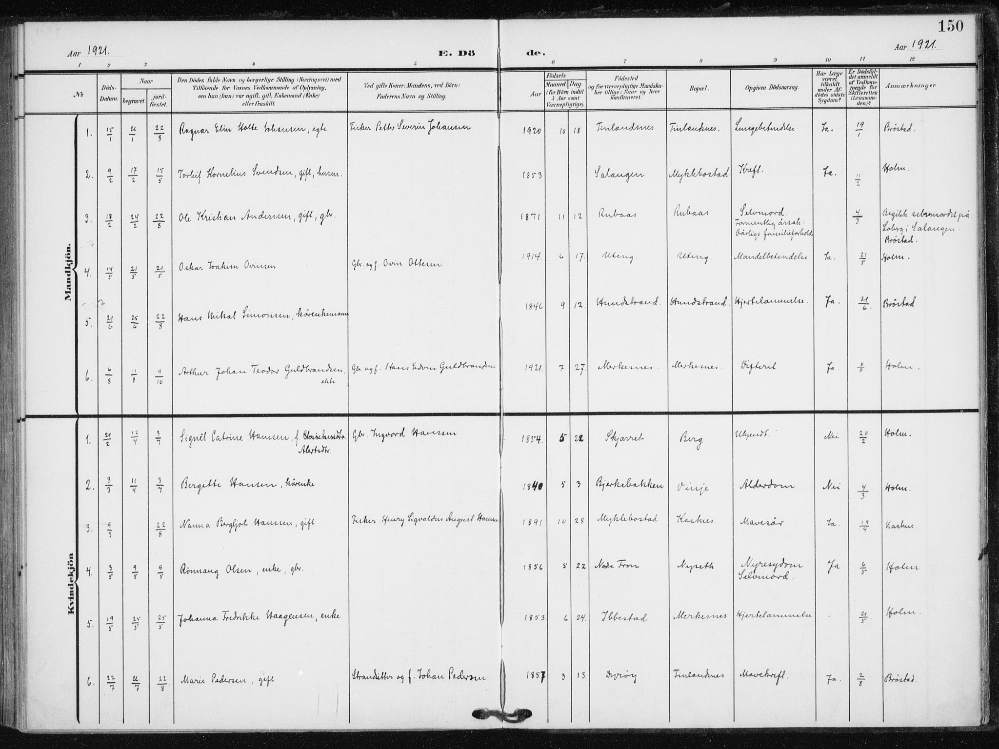 Tranøy sokneprestkontor, AV/SATØ-S-1313/I/Ia/Iaa/L0013kirke: Parish register (official) no. 13, 1905-1922, p. 150