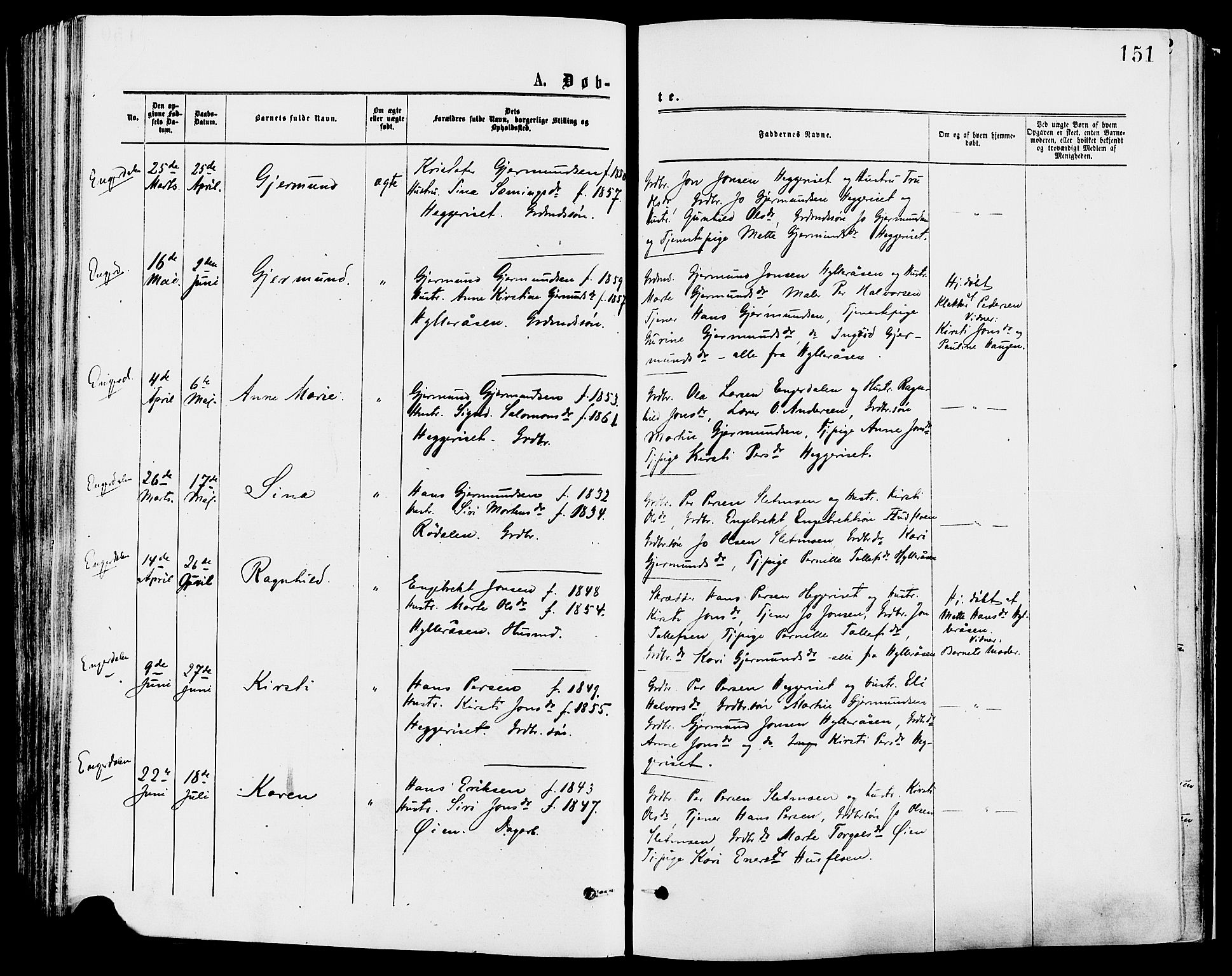 Trysil prestekontor, AV/SAH-PREST-046/H/Ha/Haa/L0007: Parish register (official) no. 7, 1874-1880, p. 151