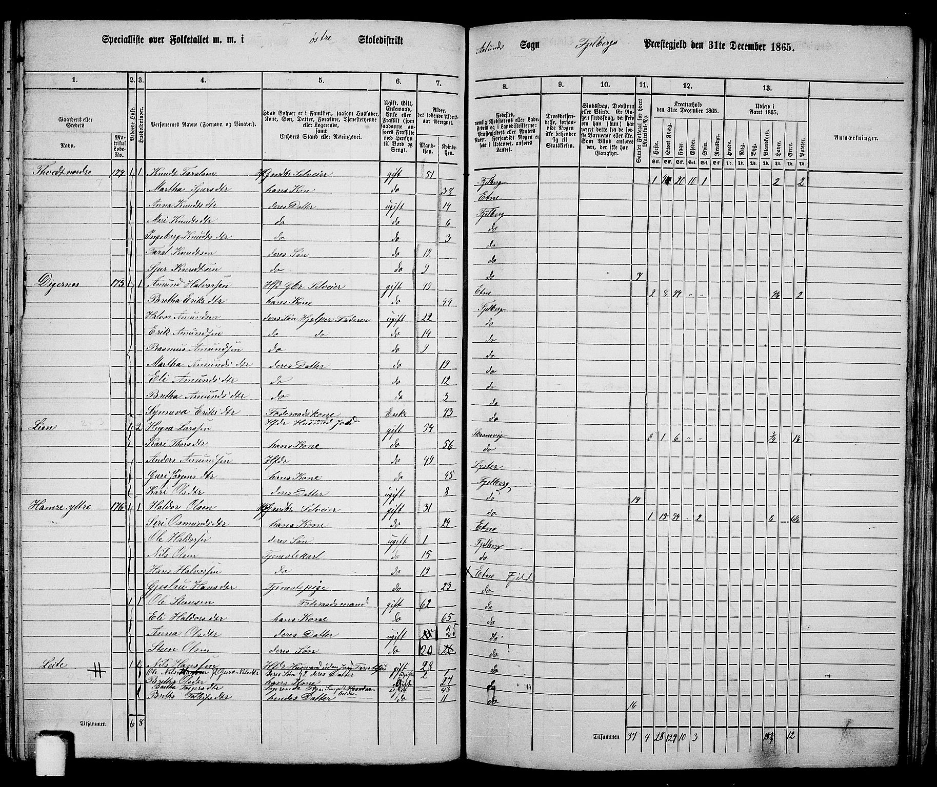 RA, 1865 census for Fjelberg, 1865, p. 109