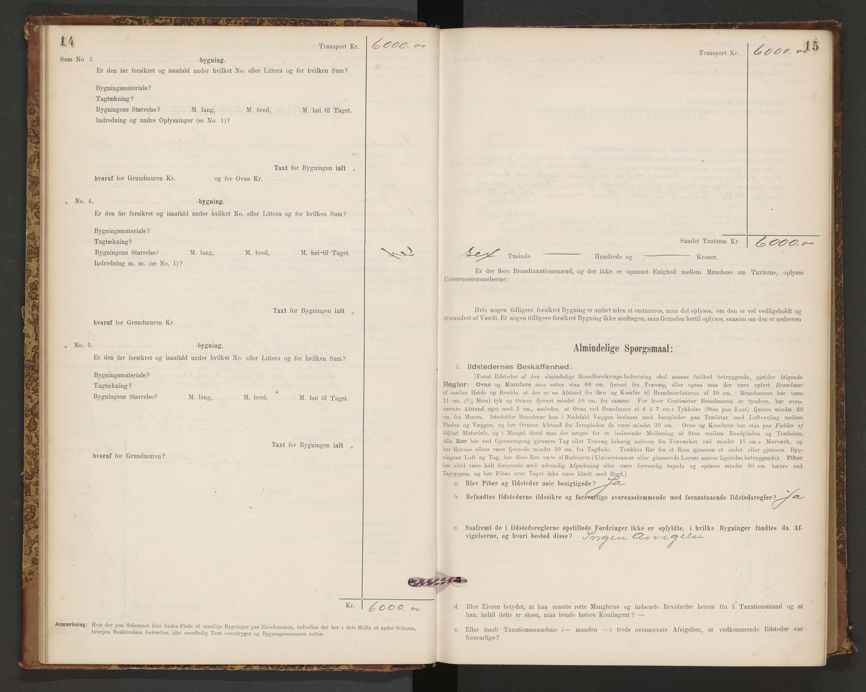 Norges Brannkasse Vanylven, AV/SAT-A-5486/F/Fb/L0001: Branntakstprotokoll, 1898-1954, p. 14-15
