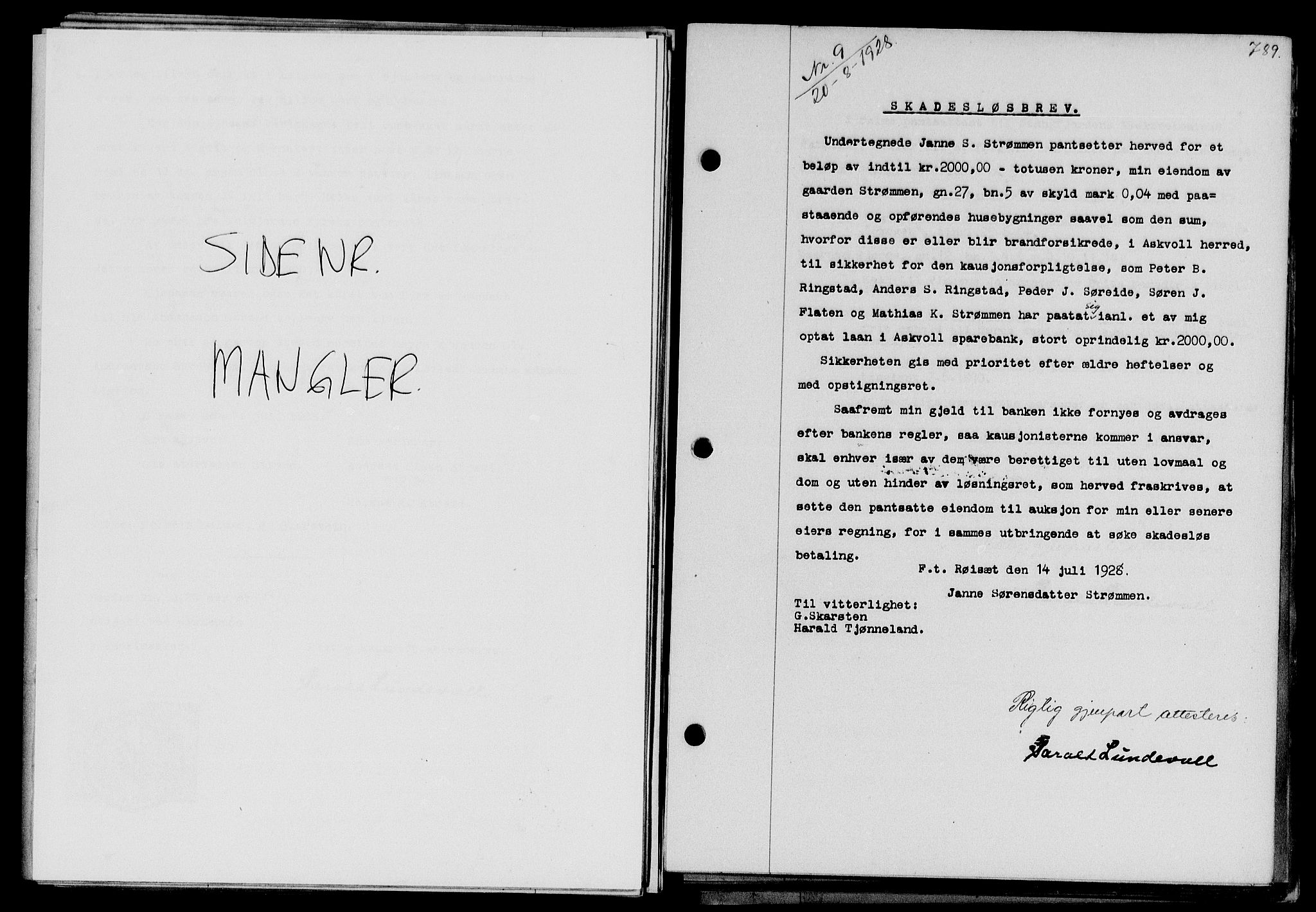 Sunnfjord tingrett, SAB/A-3201/1/G/Gb/Gba/L0048: Mortgage book no. II.B.48, 1928-1928, Deed date: 20.08.1928