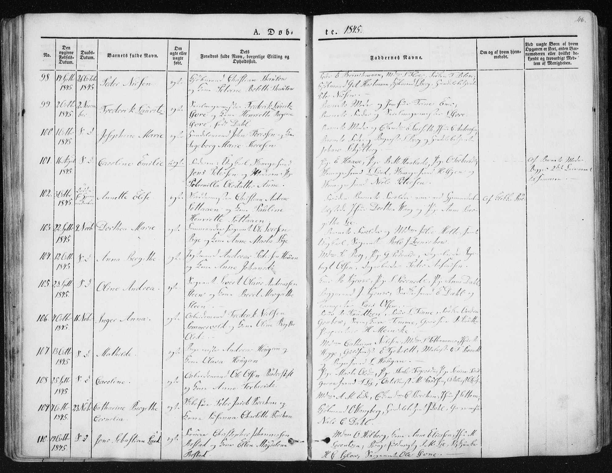 Ministerialprotokoller, klokkerbøker og fødselsregistre - Sør-Trøndelag, AV/SAT-A-1456/602/L0110: Parish register (official) no. 602A08, 1840-1854, p. 46