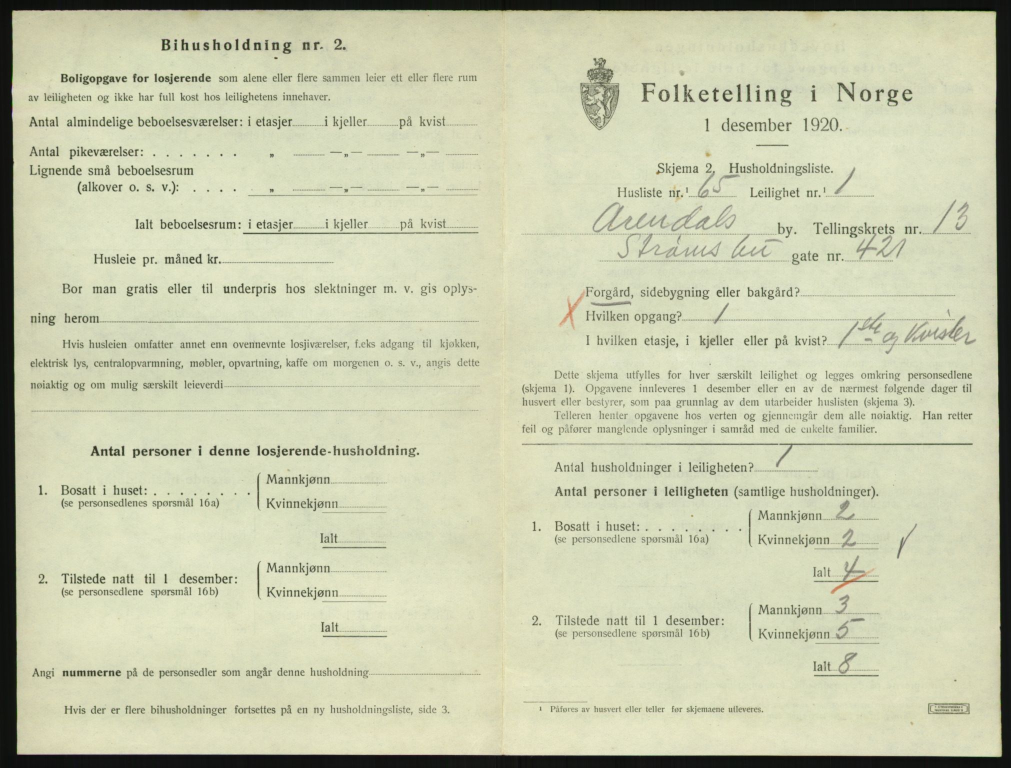 SAK, 1920 census for Arendal, 1920, p. 6968