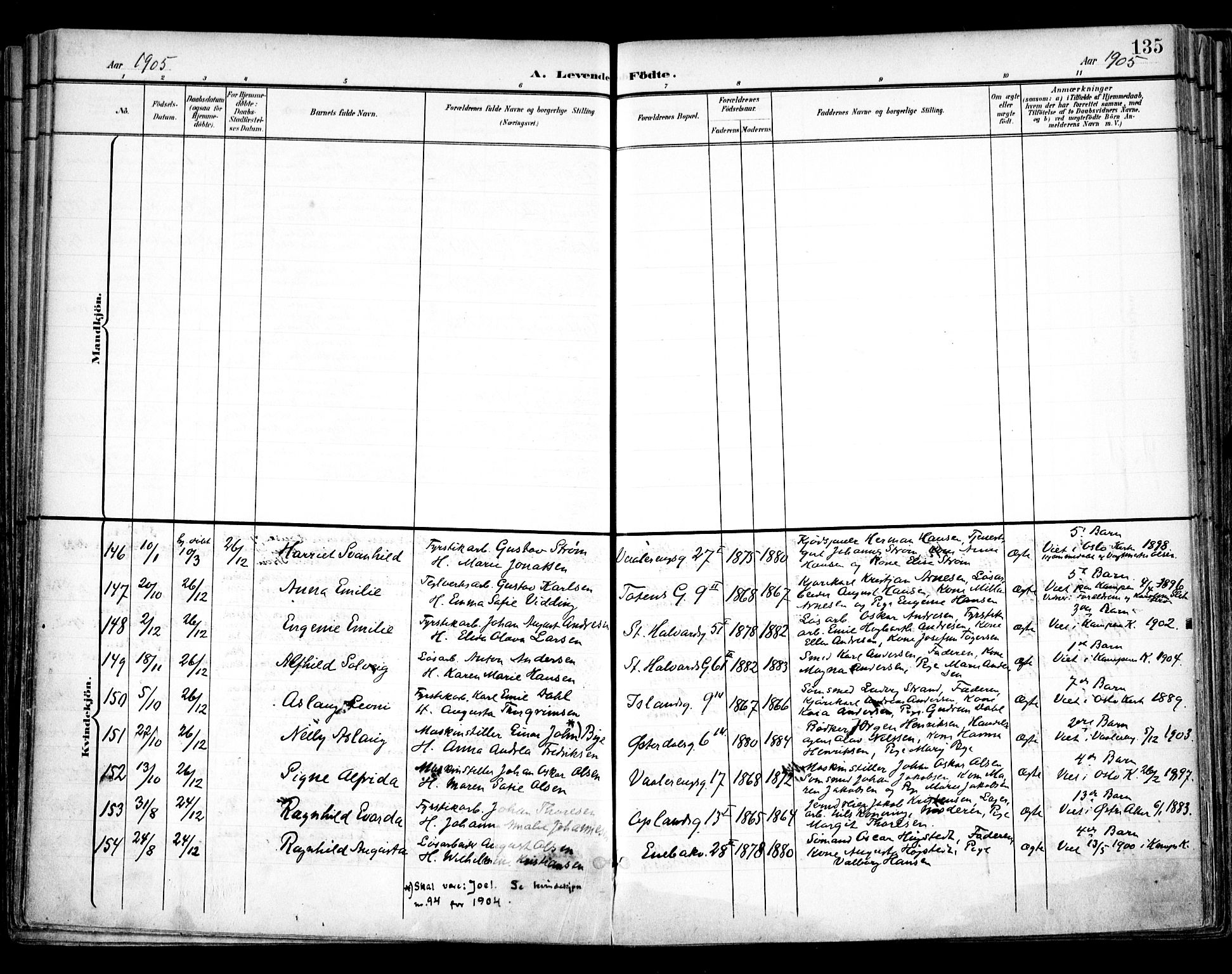 Vålerengen prestekontor Kirkebøker, AV/SAO-A-10878/F/Fa/L0001: Parish register (official) no. 1, 1899-1915, p. 135