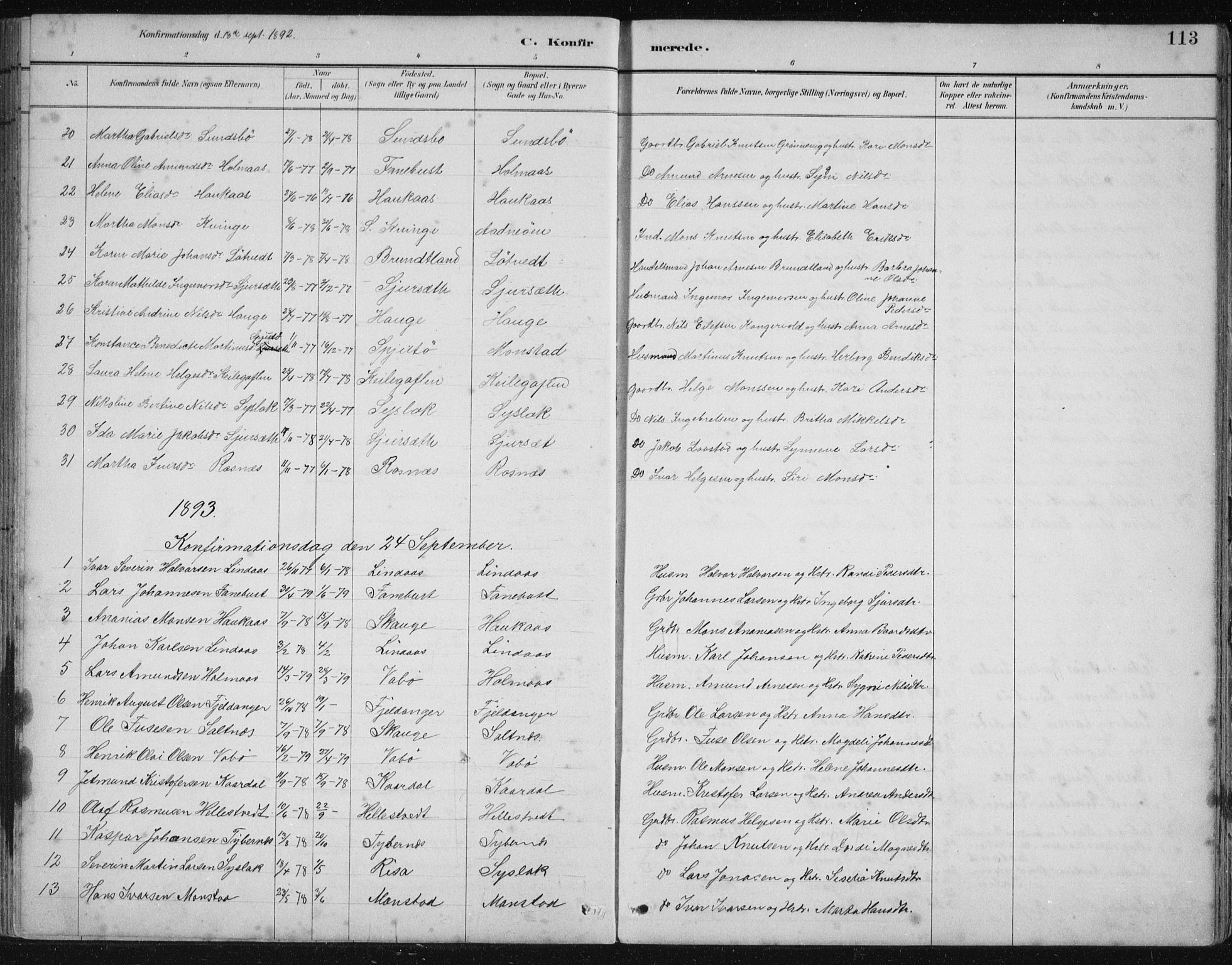 Lindås Sokneprestembete, SAB/A-76701/H/Hab: Parish register (copy) no. B 3, 1886-1914, p. 113