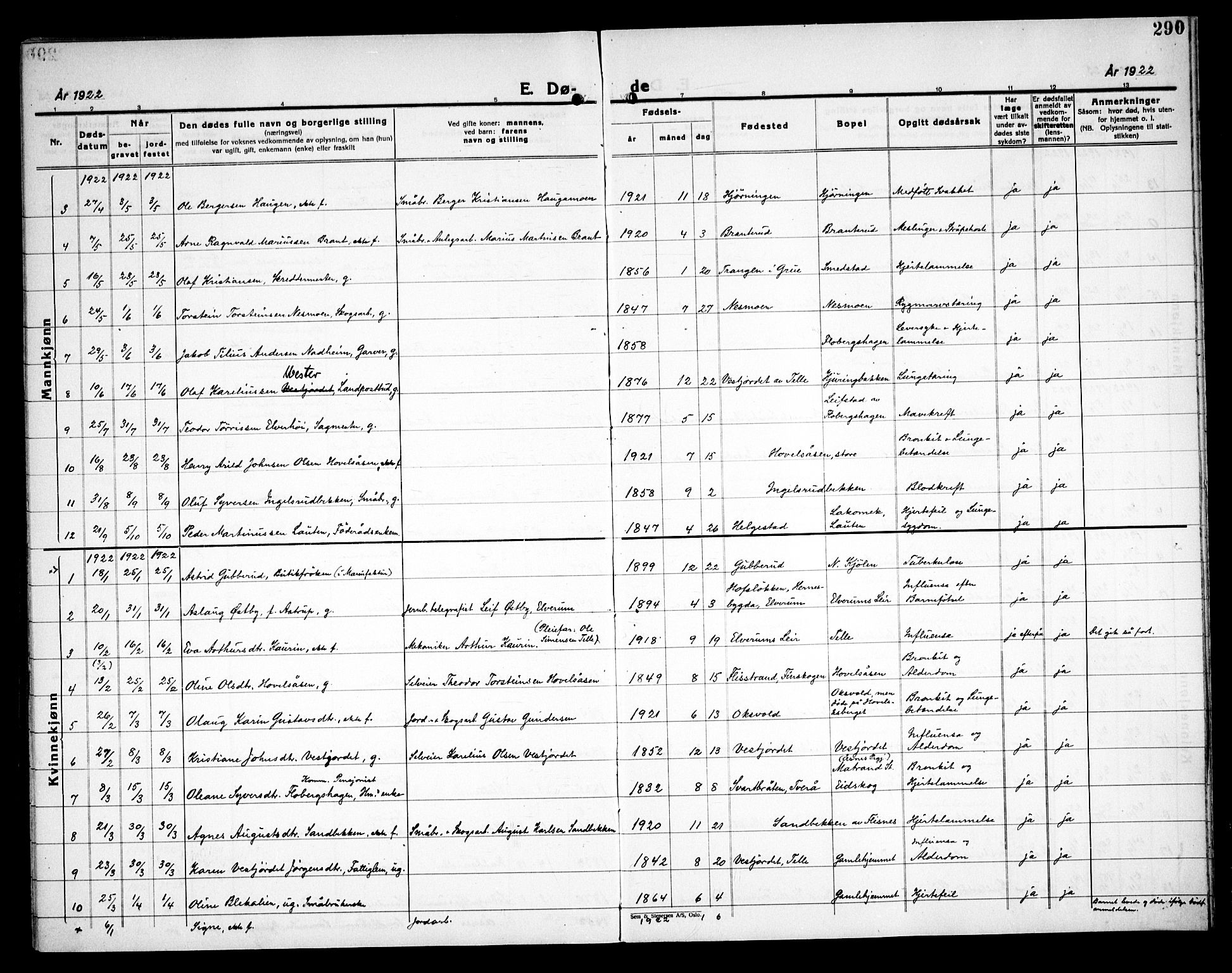 Åsnes prestekontor, AV/SAH-PREST-042/H/Ha/Haa/L0000C: Parish register (official) no. 0A, 1890-1929, p. 290