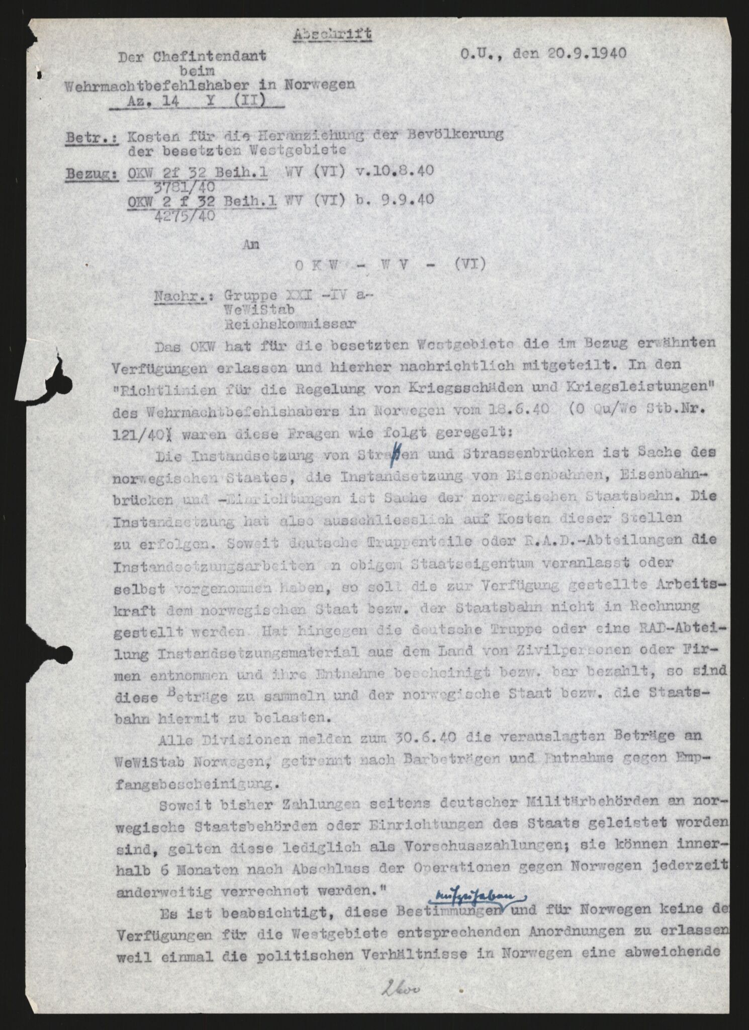 Forsvarets Overkommando. 2 kontor. Arkiv 11.4. Spredte tyske arkivsaker, AV/RA-RAFA-7031/D/Dar/Darb/L0003: Reichskommissariat - Hauptabteilung Vervaltung, 1940-1945, p. 1572