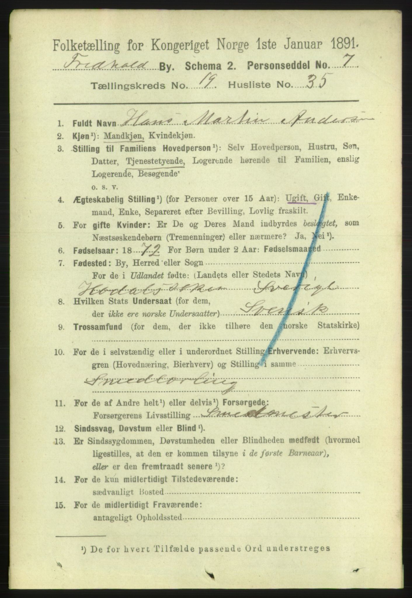 RA, 1891 census for 0101 Fredrikshald, 1891, p. 12439