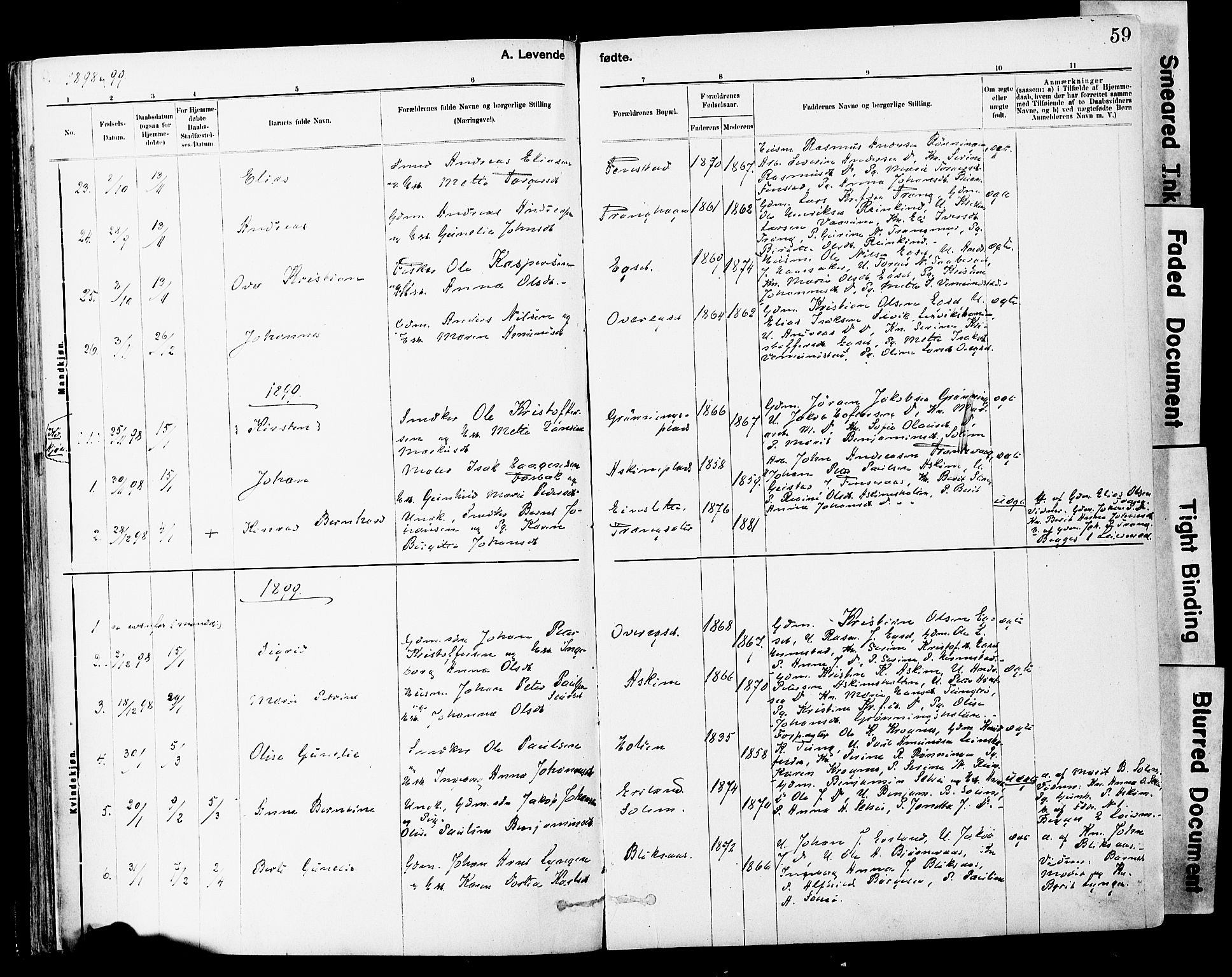 Ministerialprotokoller, klokkerbøker og fødselsregistre - Sør-Trøndelag, SAT/A-1456/646/L0615: Parish register (official) no. 646A13, 1885-1900, p. 59