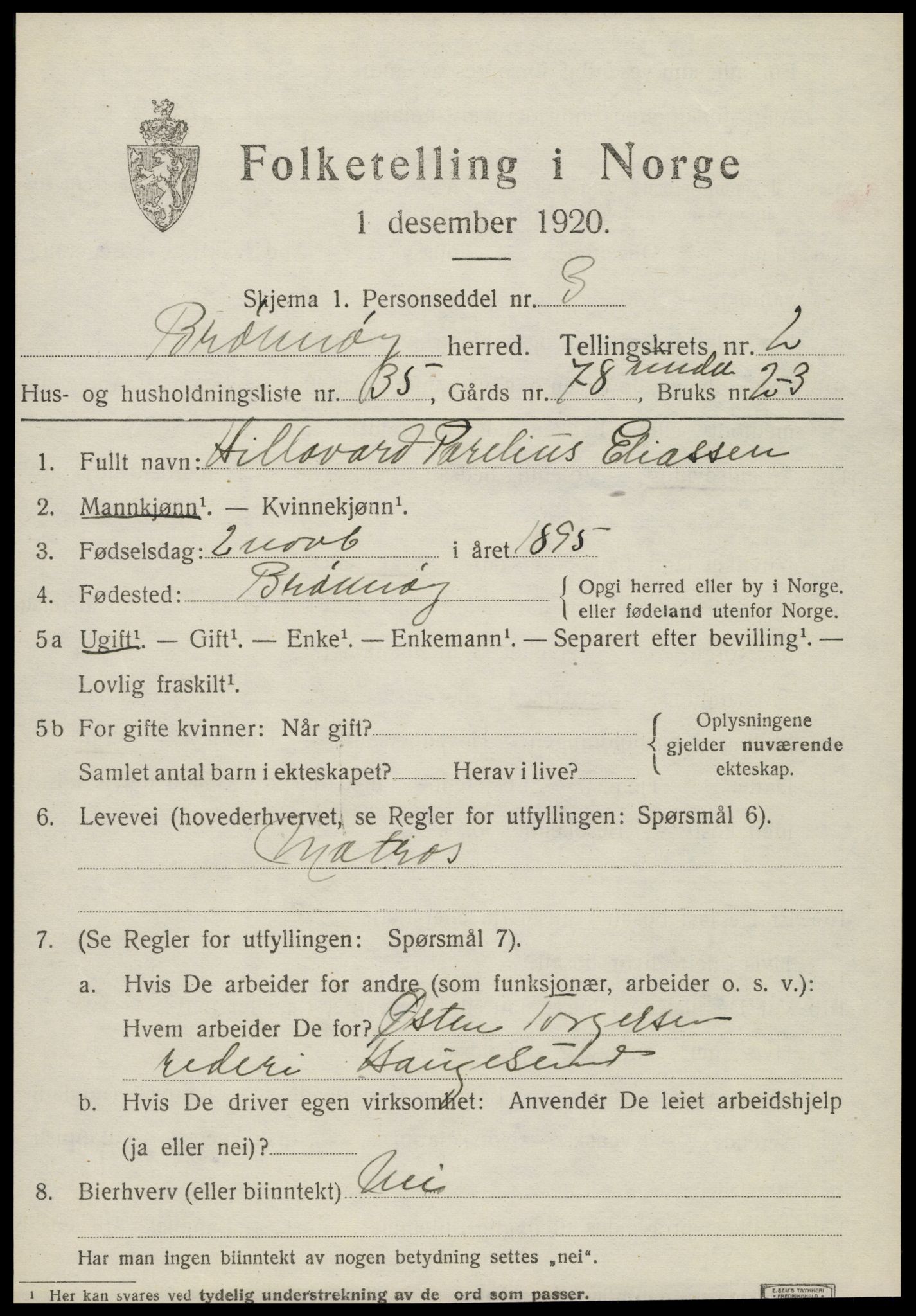 SAT, 1920 census for Brønnøy, 1920, p. 2314