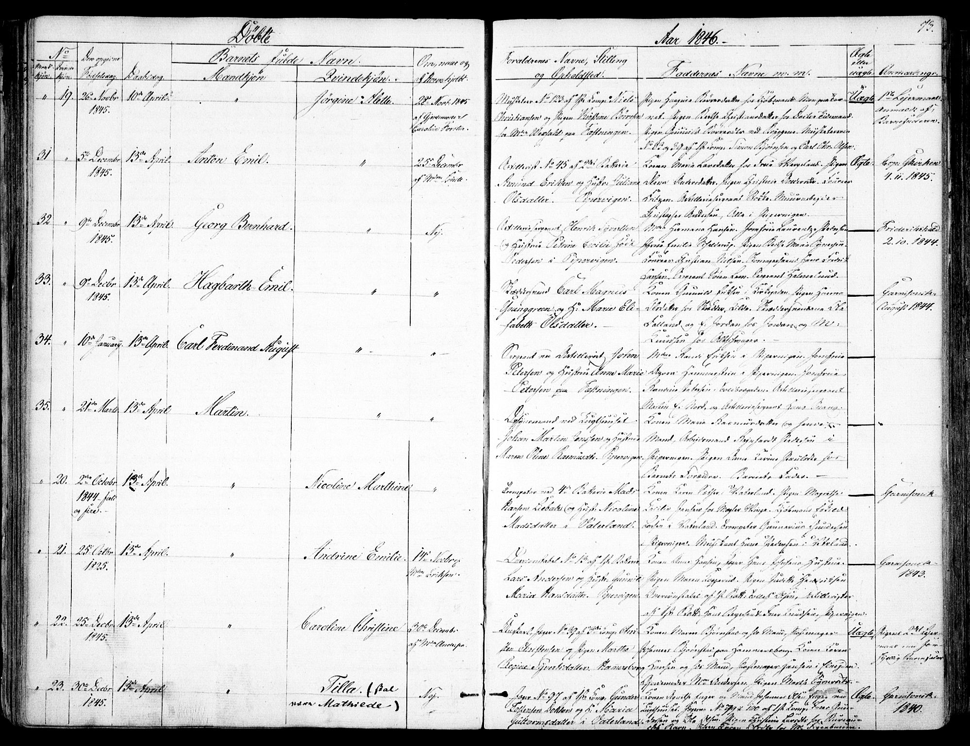 Garnisonsmenigheten Kirkebøker, SAO/A-10846/F/Fa/L0008: Parish register (official) no. 8, 1842-1859, p. 73