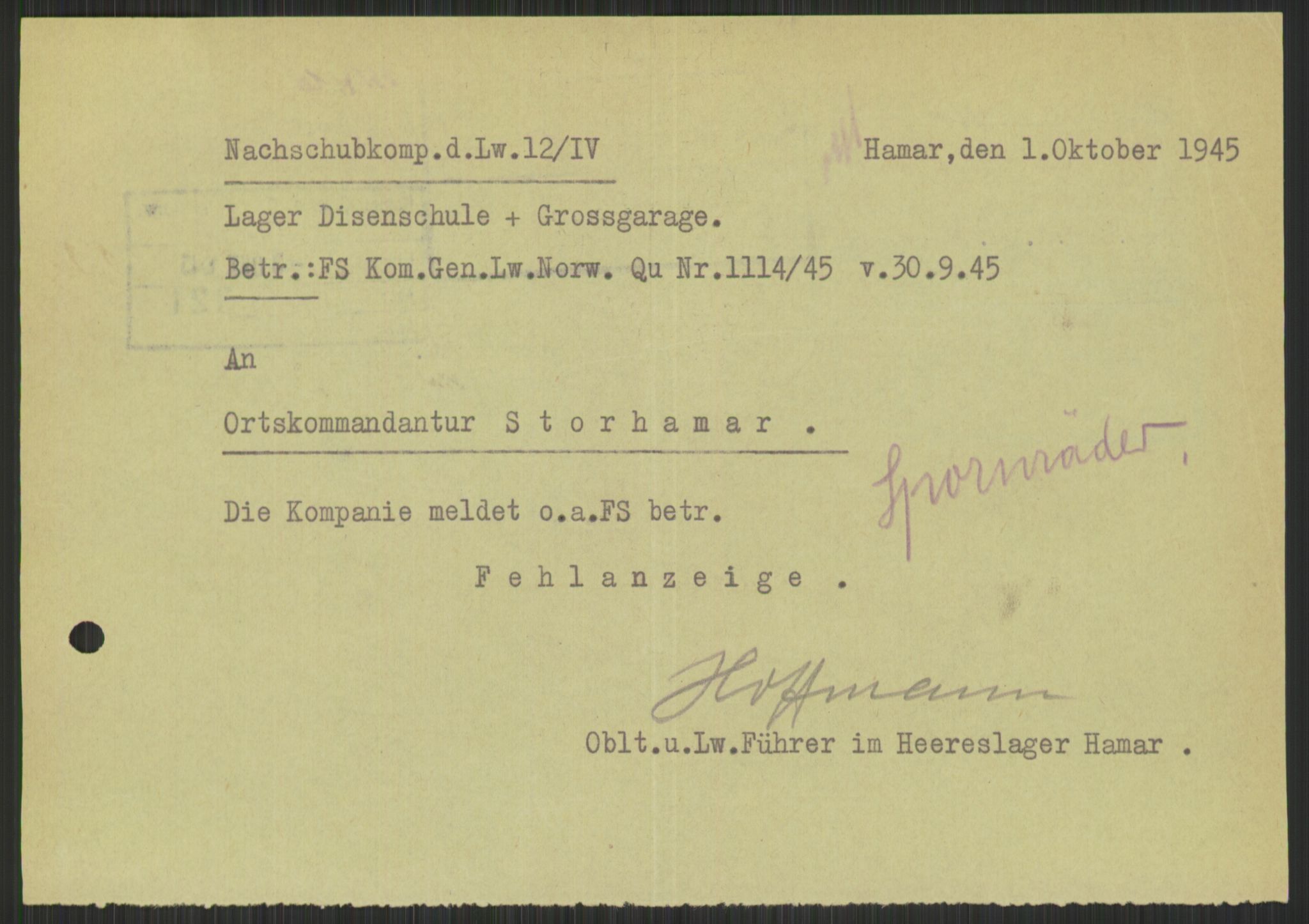 Deutscher Oberbefehlshaber Norwegen (DOBN), AV/RA-RAFA-2197/D/Di/L0066: AOK 20/WBN-DOBN Luftwaffe/Komm G. d.Dt.Lw. in Norwegen, 1945, p. 851