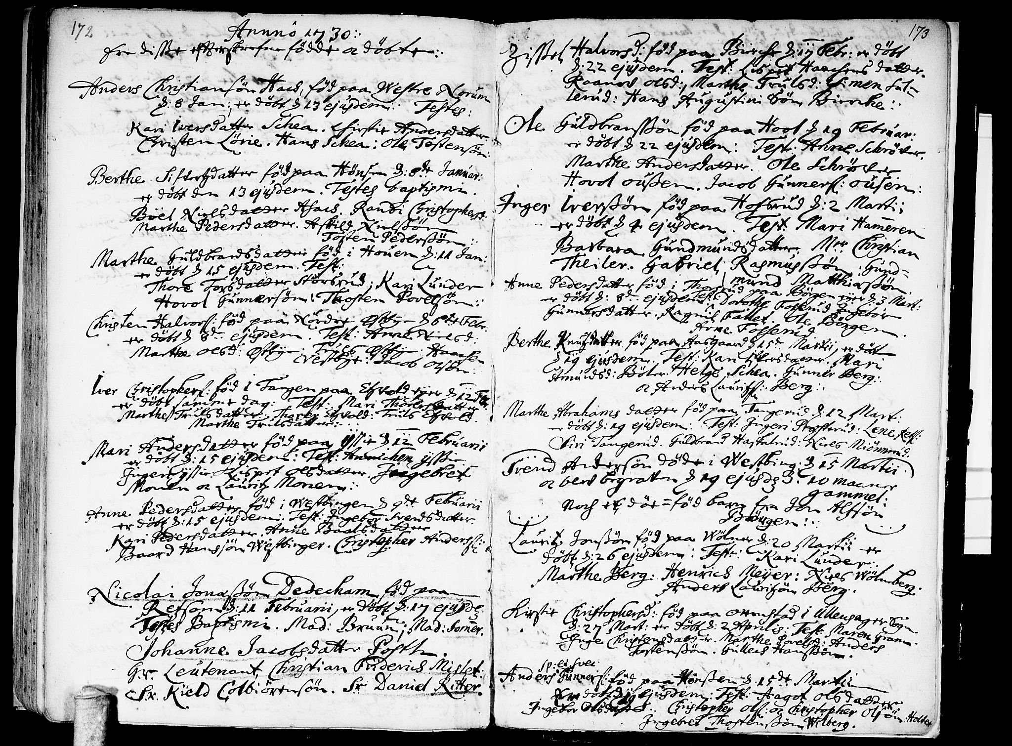 Sørum prestekontor Kirkebøker, SAO/A-10303/F/Fa/L0001: Parish register (official) no. I 1, 1710-1730, p. 172-173
