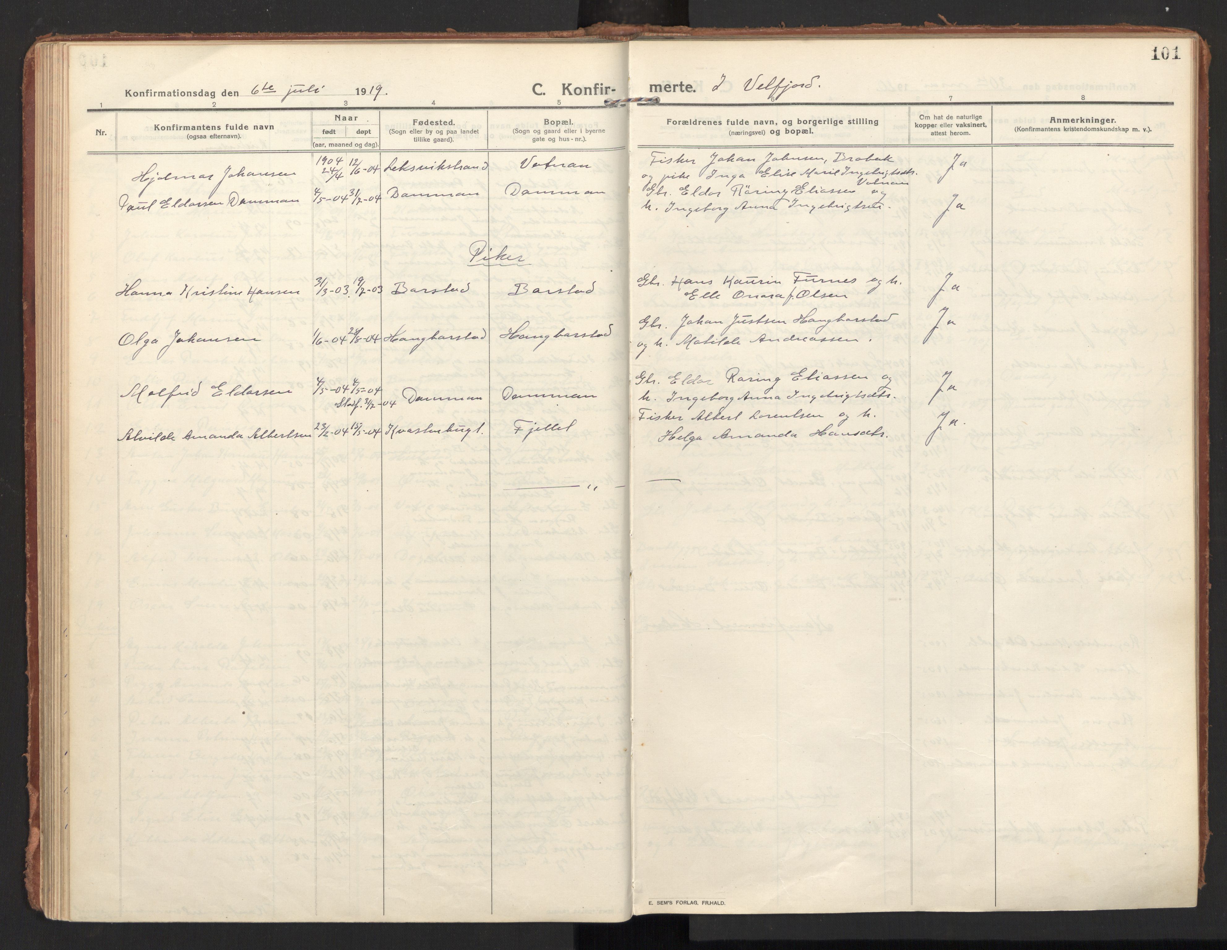 Ministerialprotokoller, klokkerbøker og fødselsregistre - Nordland, AV/SAT-A-1459/810/L0156: Parish register (official) no. 810A15, 1915-1930, p. 101