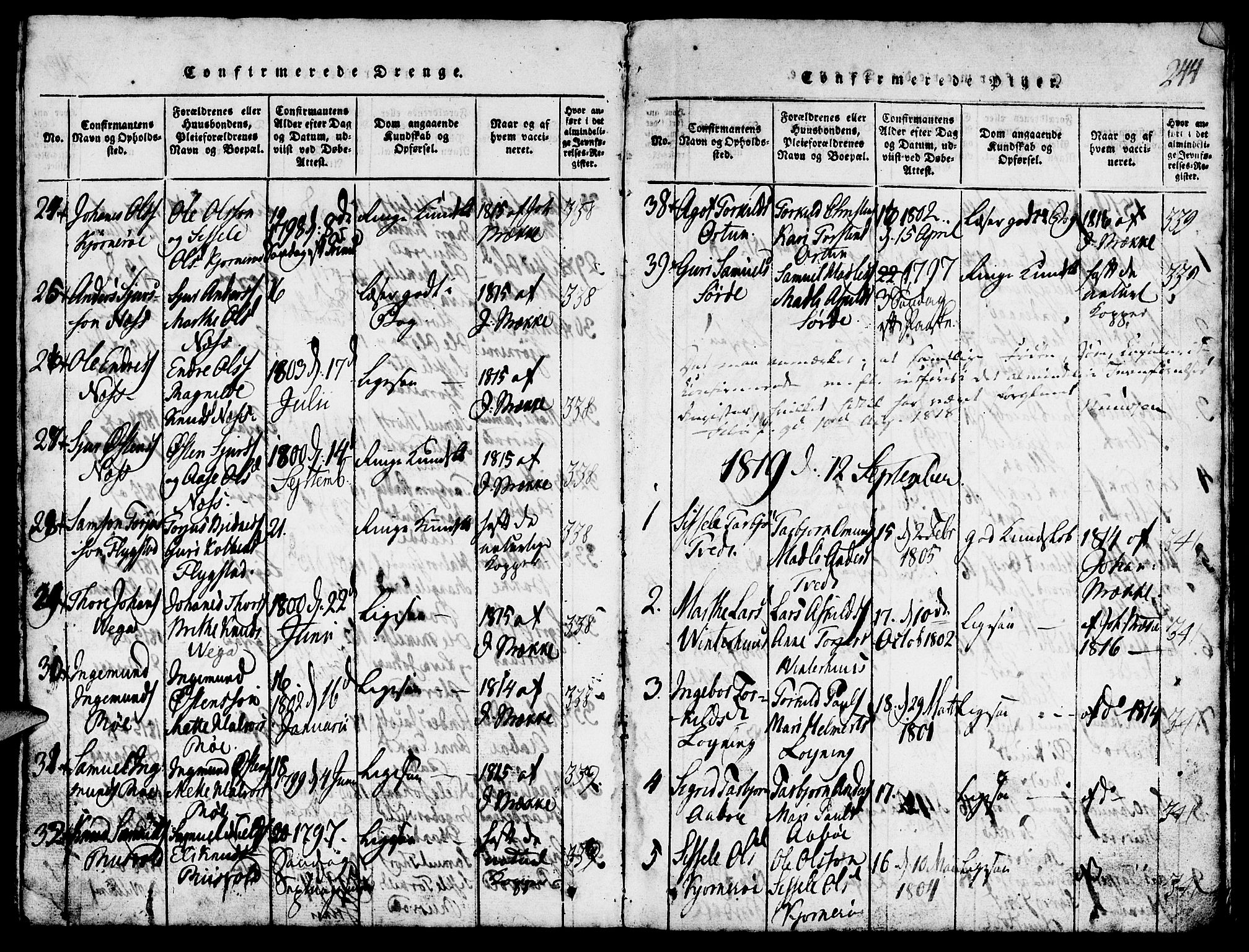 Suldal sokneprestkontor, AV/SAST-A-101845/01/V/L0002: Parish register (copy) no. B 2, 1816-1845, p. 244