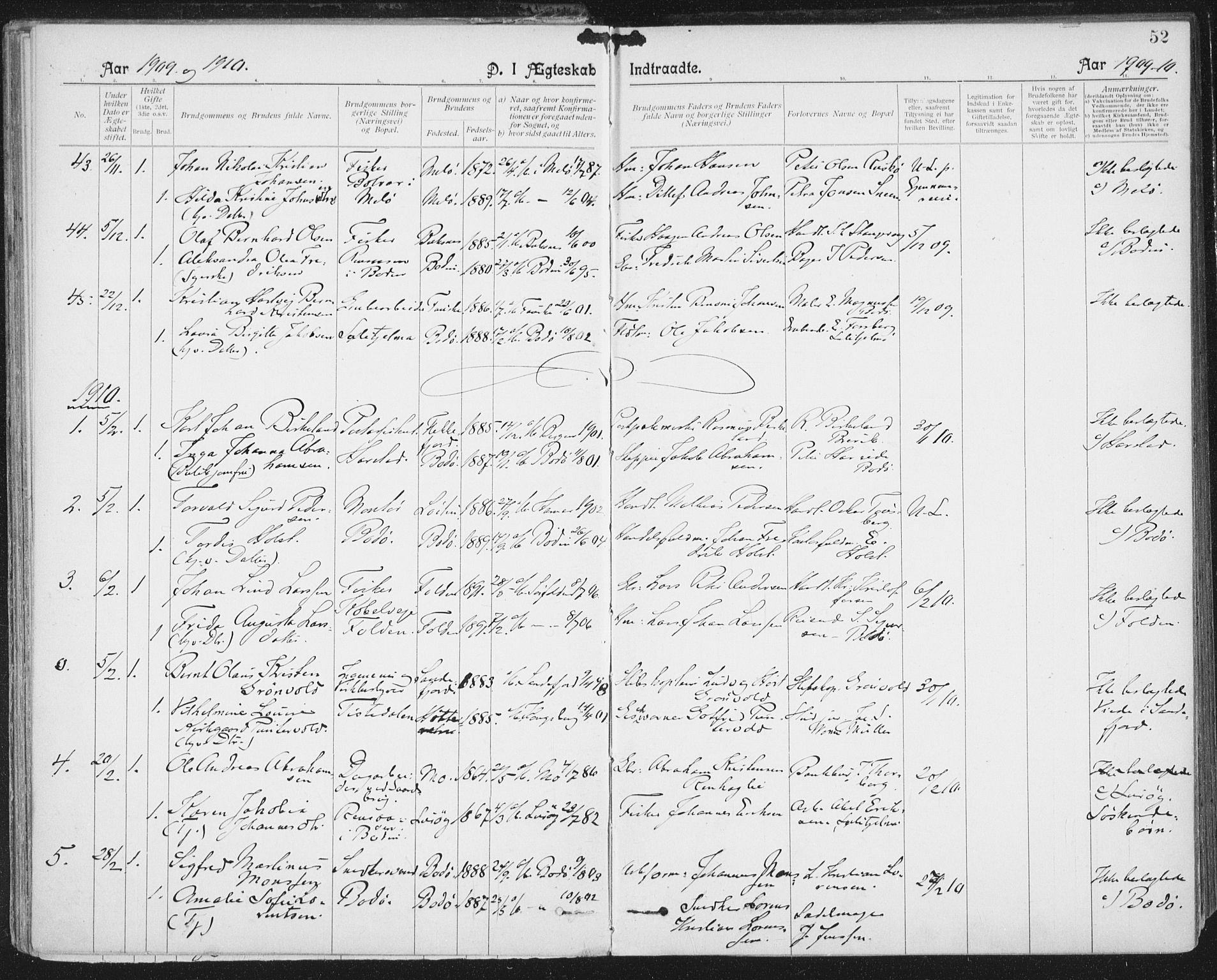 Ministerialprotokoller, klokkerbøker og fødselsregistre - Nordland, SAT/A-1459/801/L0012: Parish register (official) no. 801A12, 1900-1916, p. 52