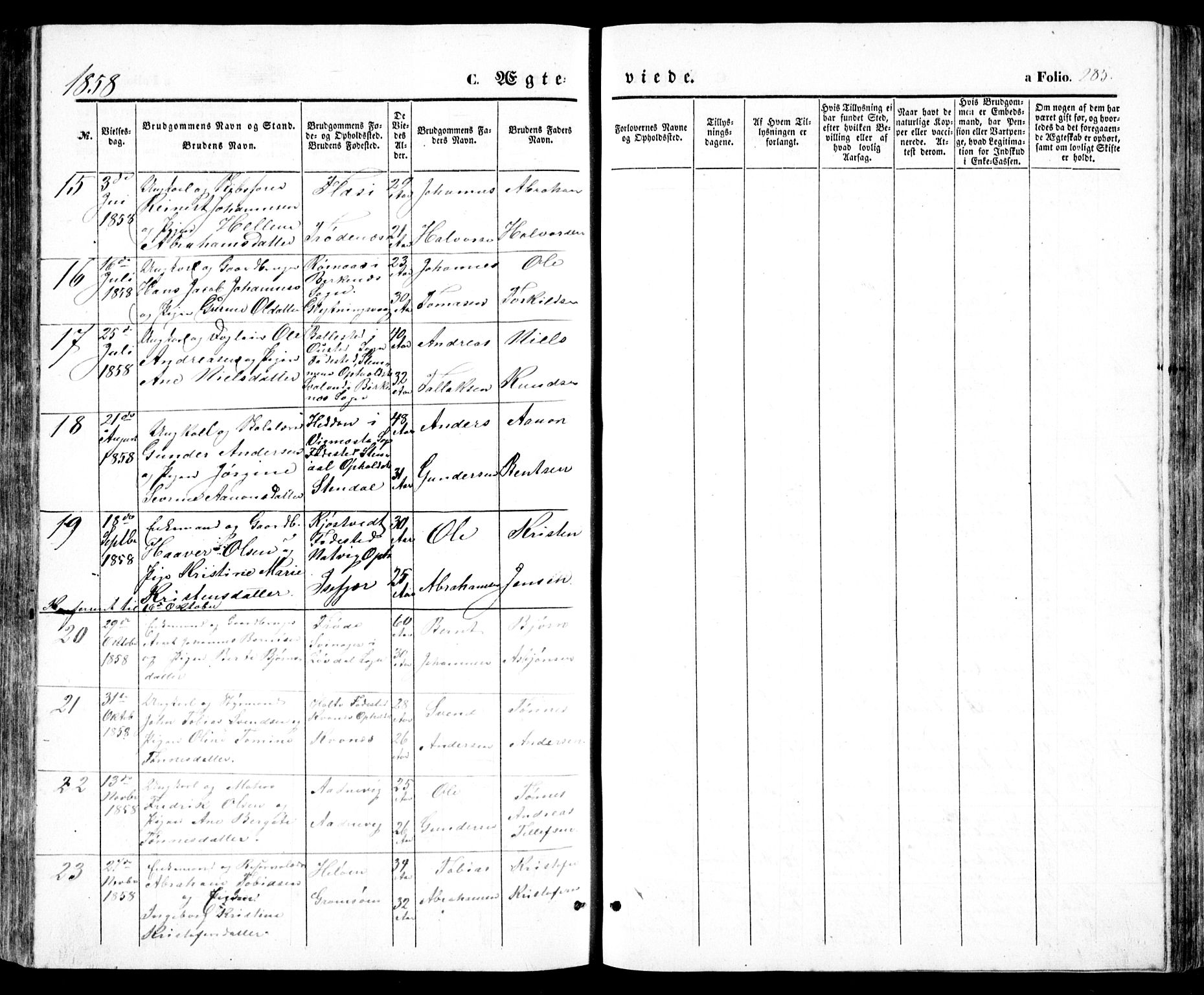 Høvåg sokneprestkontor, SAK/1111-0025/F/Fb/L0002: Parish register (copy) no. B 2, 1847-1869, p. 285