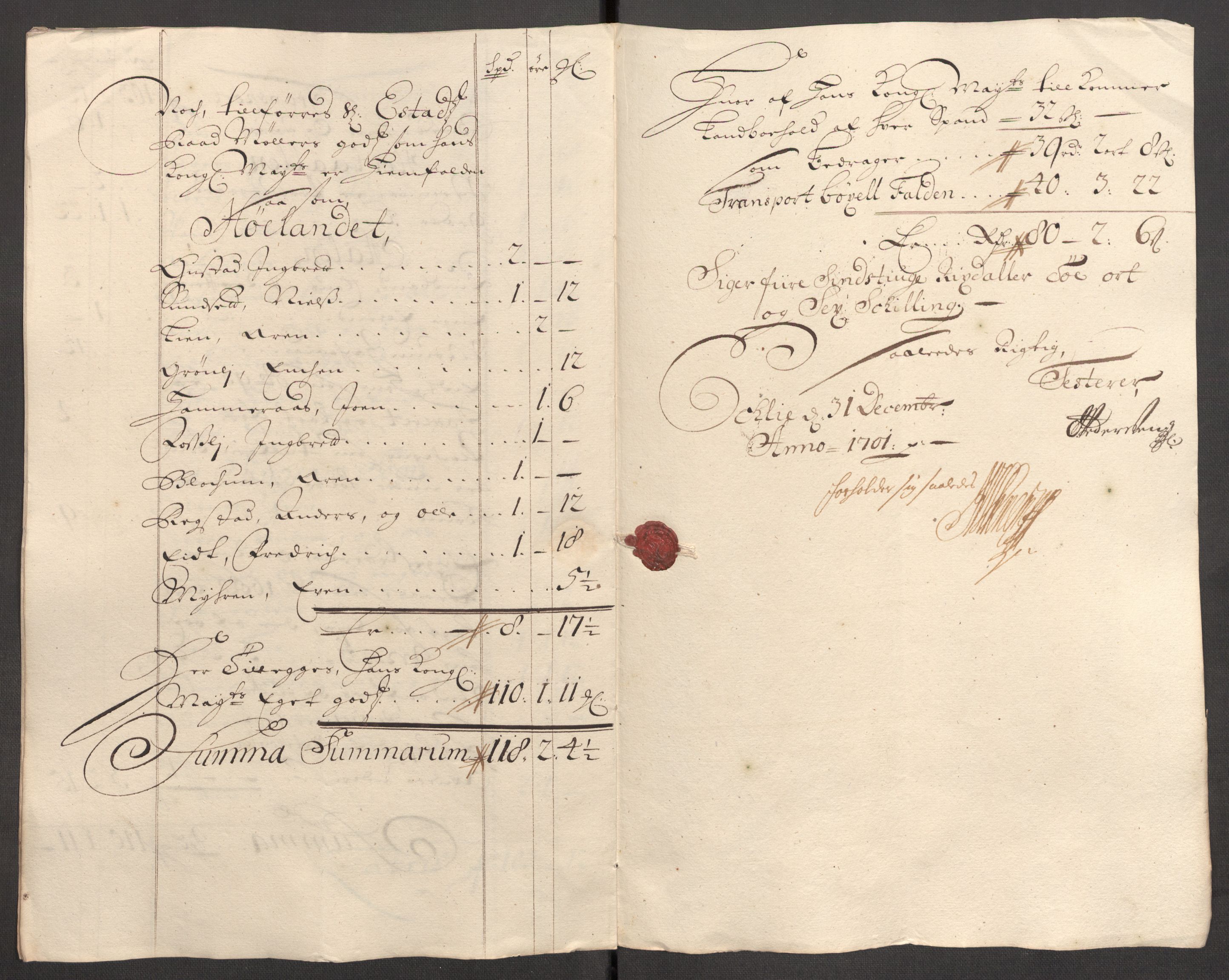 Rentekammeret inntil 1814, Reviderte regnskaper, Fogderegnskap, RA/EA-4092/R60/L3951: Fogderegnskap Orkdal og Gauldal, 1701, p. 259