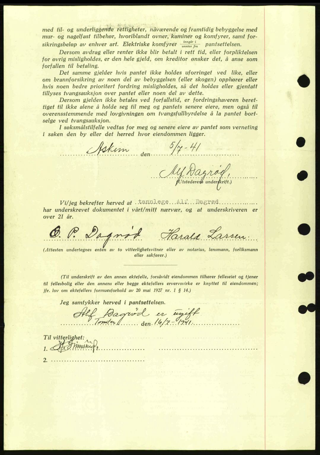 Moss sorenskriveri, AV/SAO-A-10168: Mortgage book no. B11, 1941-1942, Diary no: : 1322/1941