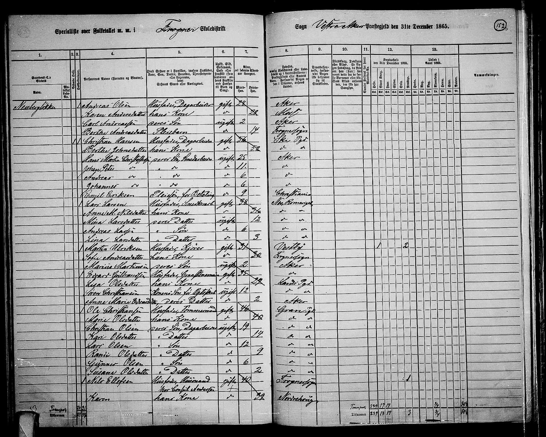 RA, 1865 census for Vestre Aker, 1865, p. 318