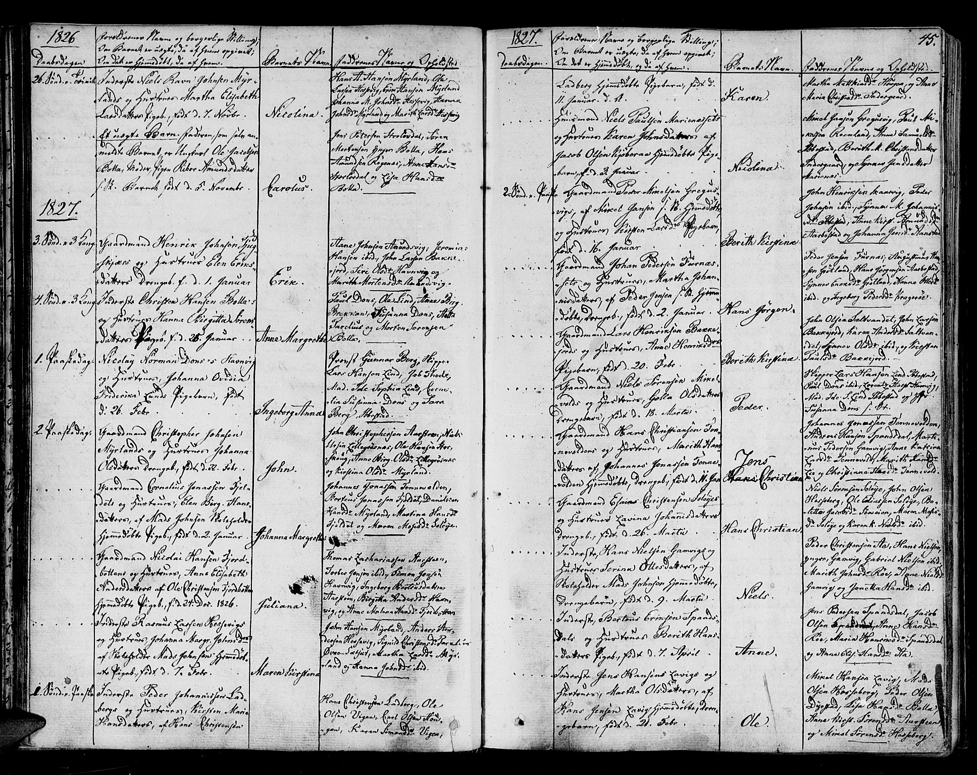 Ibestad sokneprestembete, AV/SATØ-S-0077/H/Ha/Haa/L0005kirke: Parish register (official) no. 5, 1825-1836, p. 45