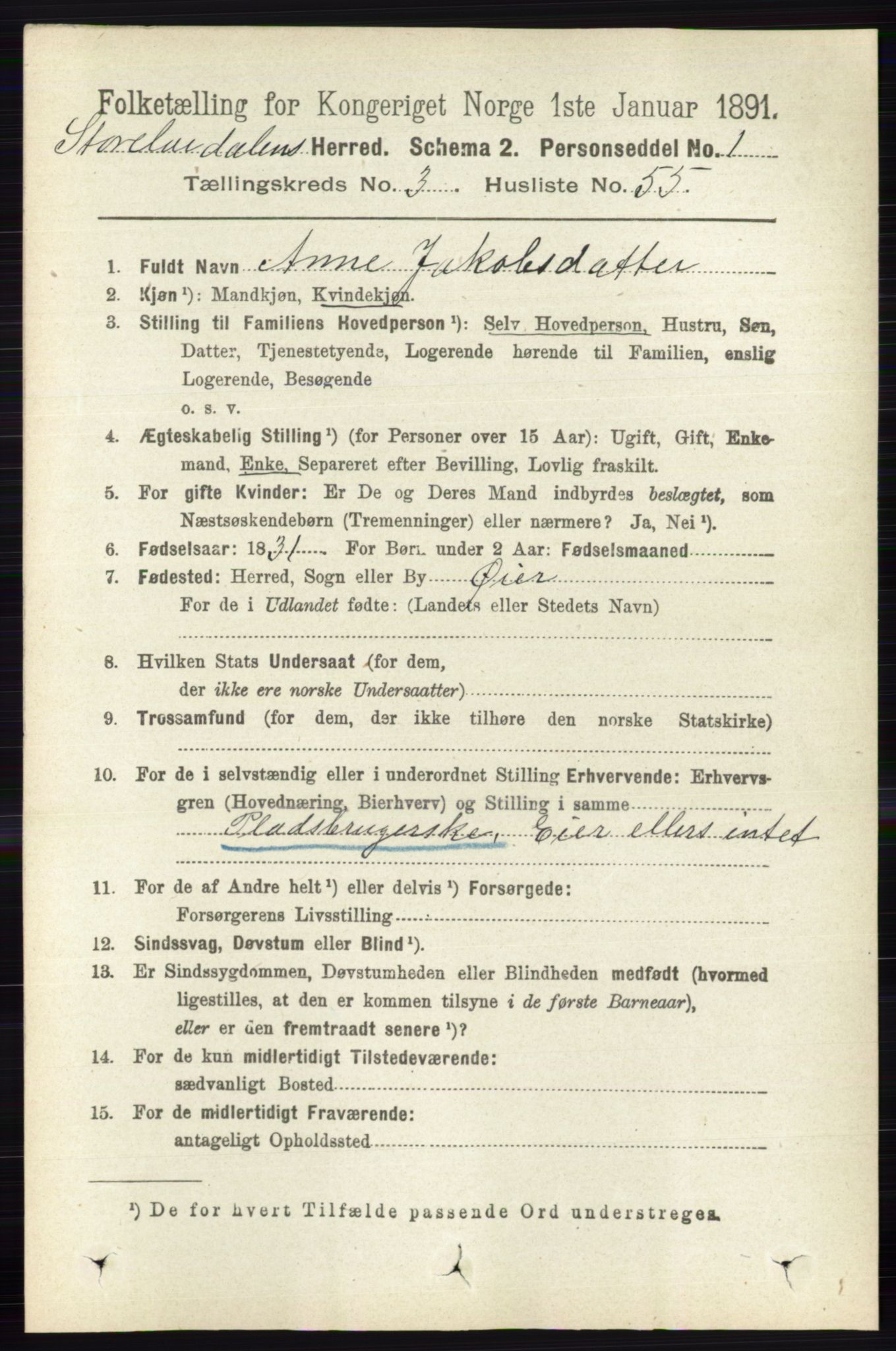 RA, 1891 census for 0430 Stor-Elvdal, 1891, p. 1230