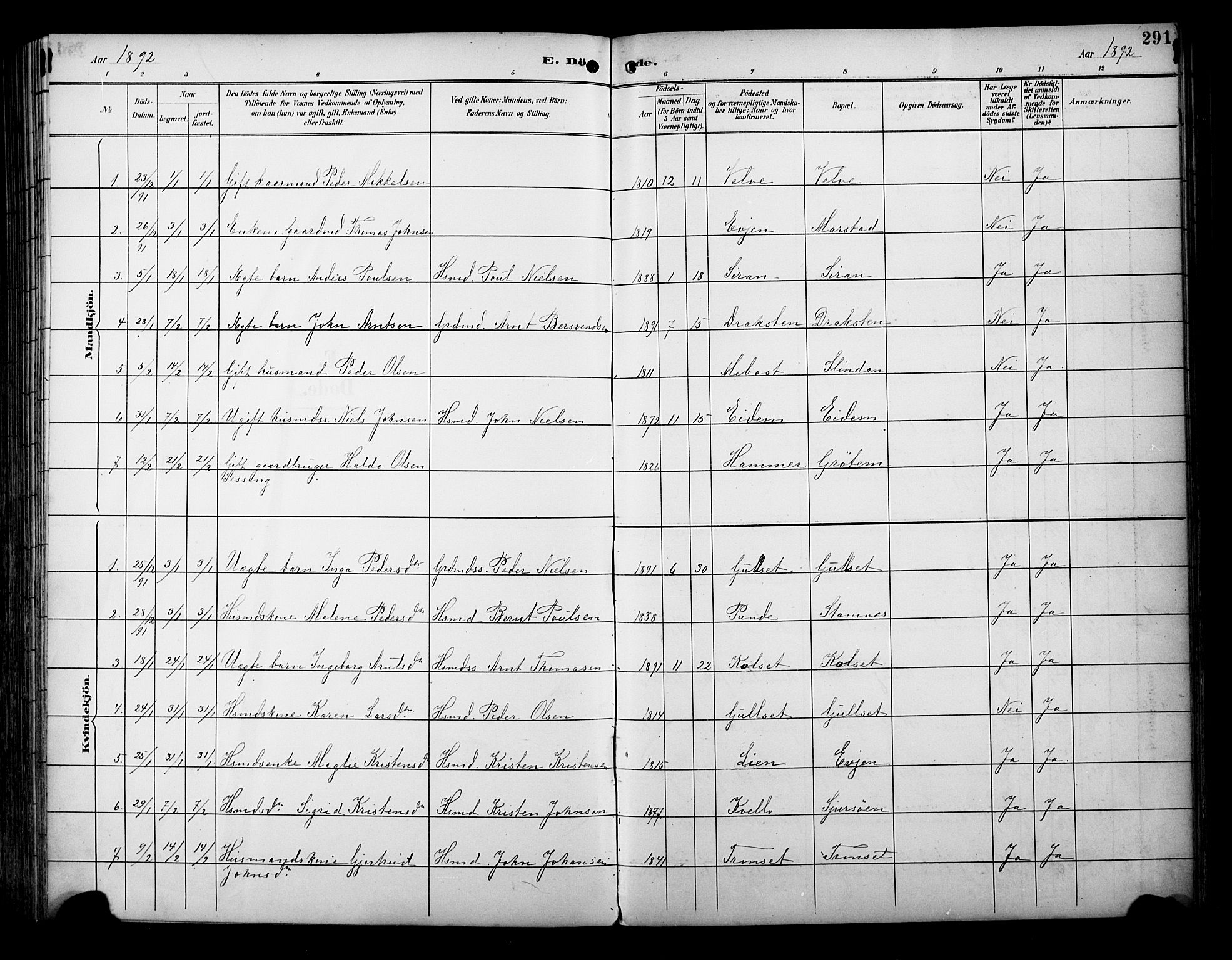 Ministerialprotokoller, klokkerbøker og fødselsregistre - Sør-Trøndelag, SAT/A-1456/695/L1149: Parish register (official) no. 695A09, 1891-1902, p. 291