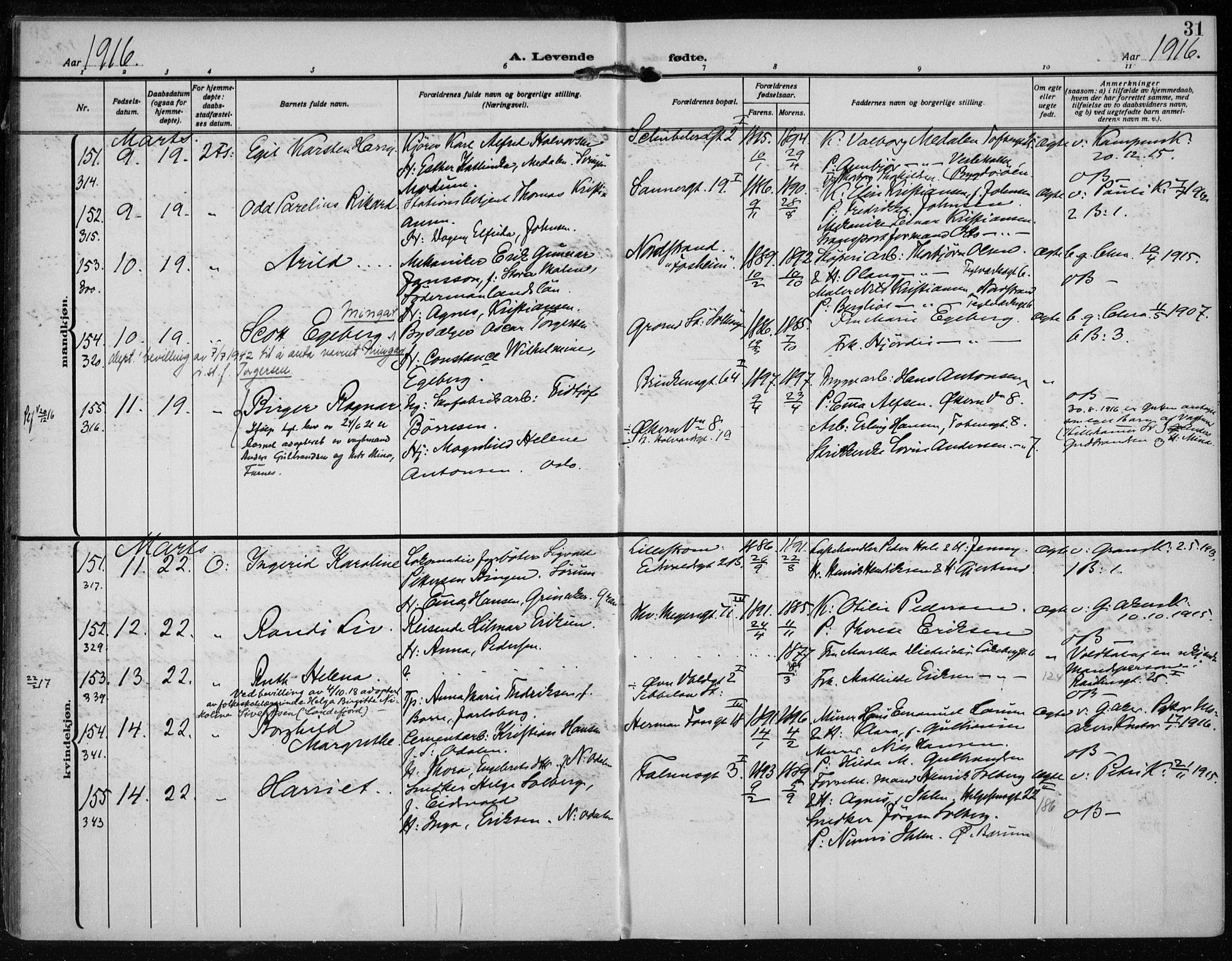 Rikshospitalet prestekontor Kirkebøker, AV/SAO-A-10309b/F/L0016: Parish register (official) no. 16, 1916-1918, p. 31