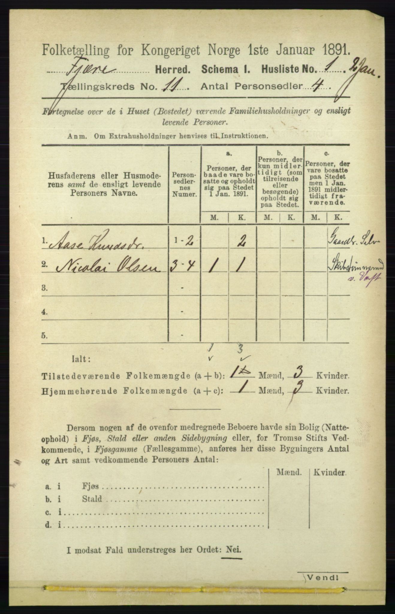 RA, 1891 census for 0923 Fjære, 1891, p. 5460