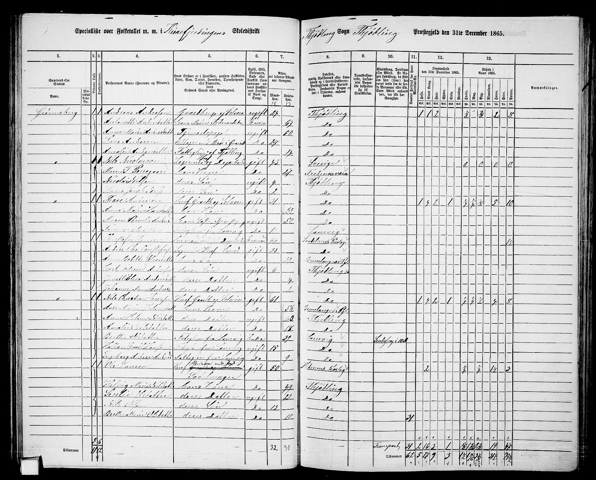 RA, 1865 census for Tjølling, 1865, p. 56