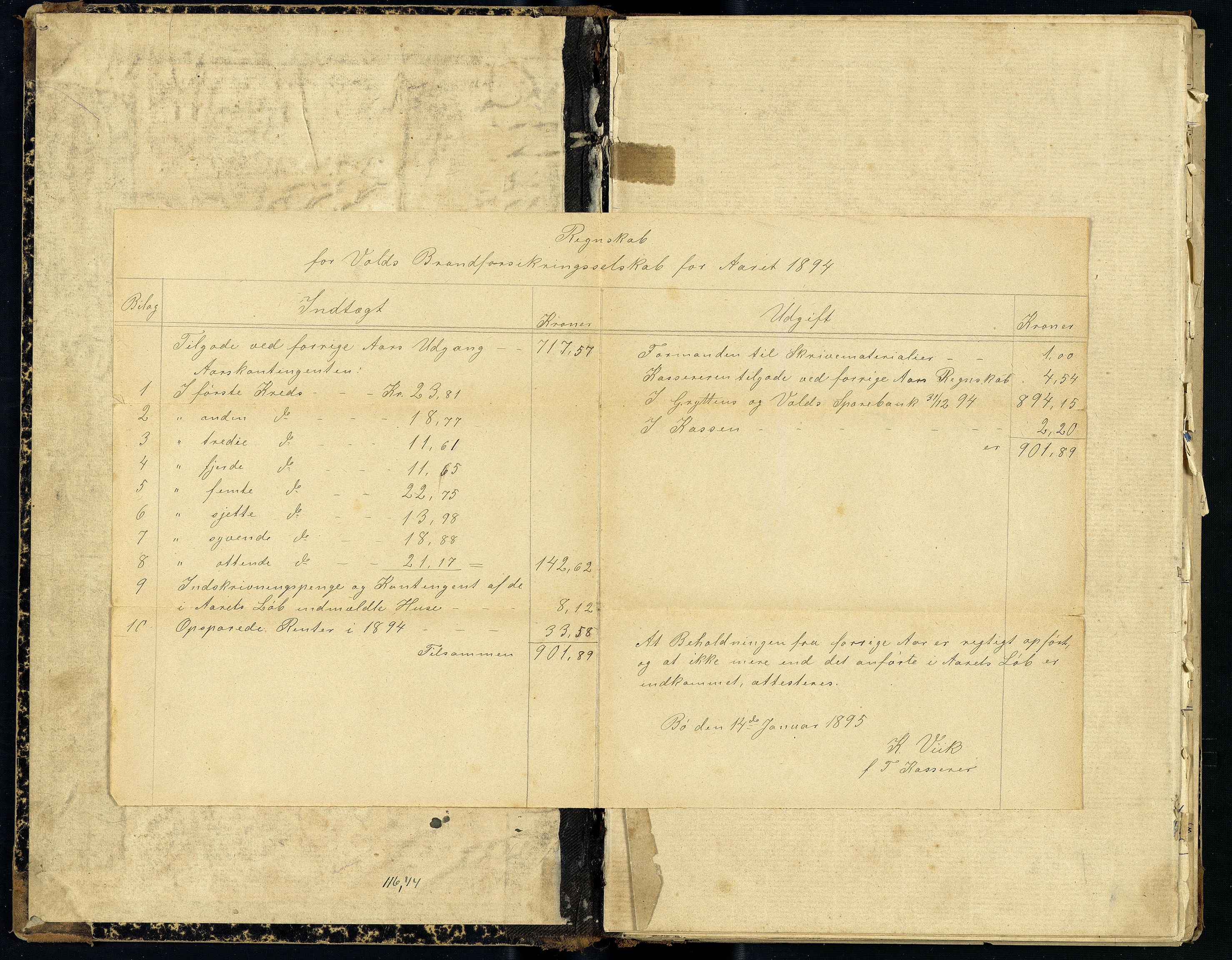 Voll Branntrygdelag, ROMS/R.Ark.1002/R/L0001: Rekneskapsprotokoll, 1890-1936