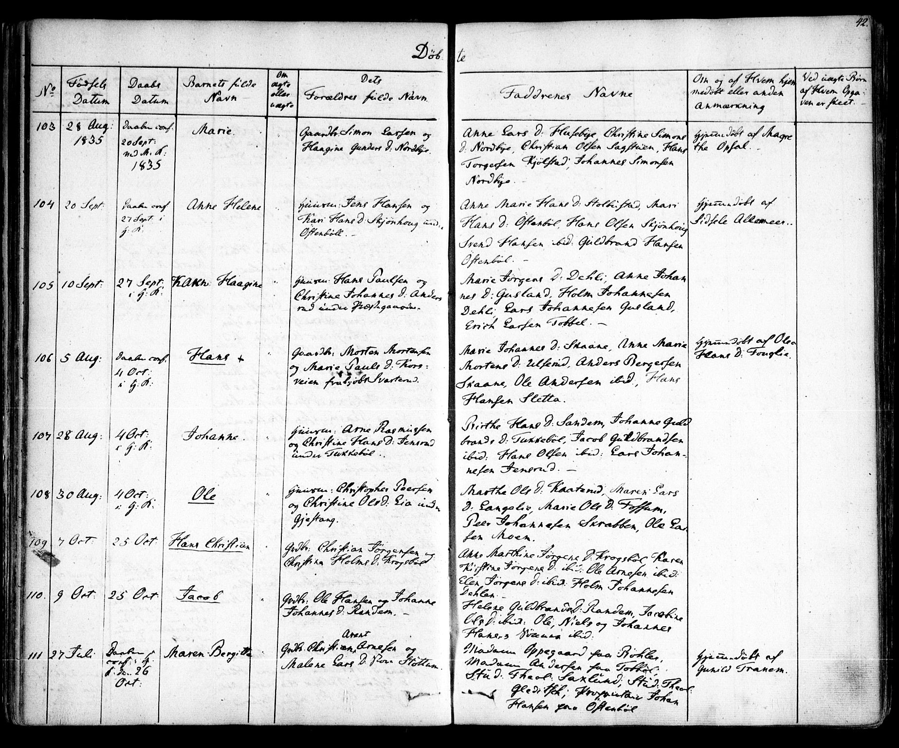 Enebakk prestekontor Kirkebøker, SAO/A-10171c/F/Fa/L0009: Parish register (official) no. I 9, 1832-1861, p. 42