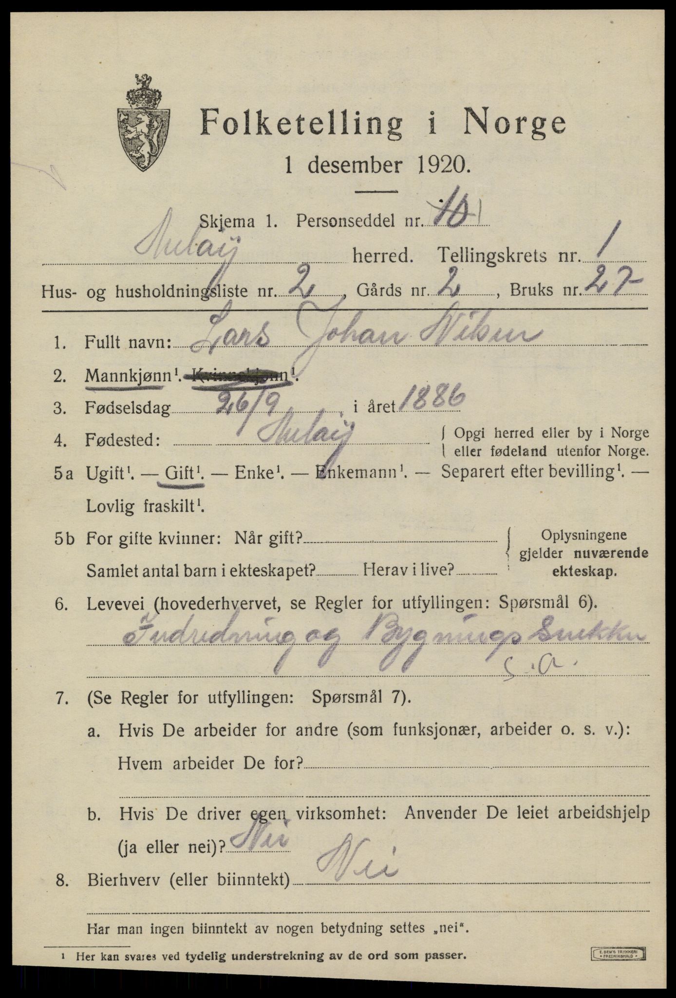 SAT, 1920 census for Meløy, 1920, p. 1475