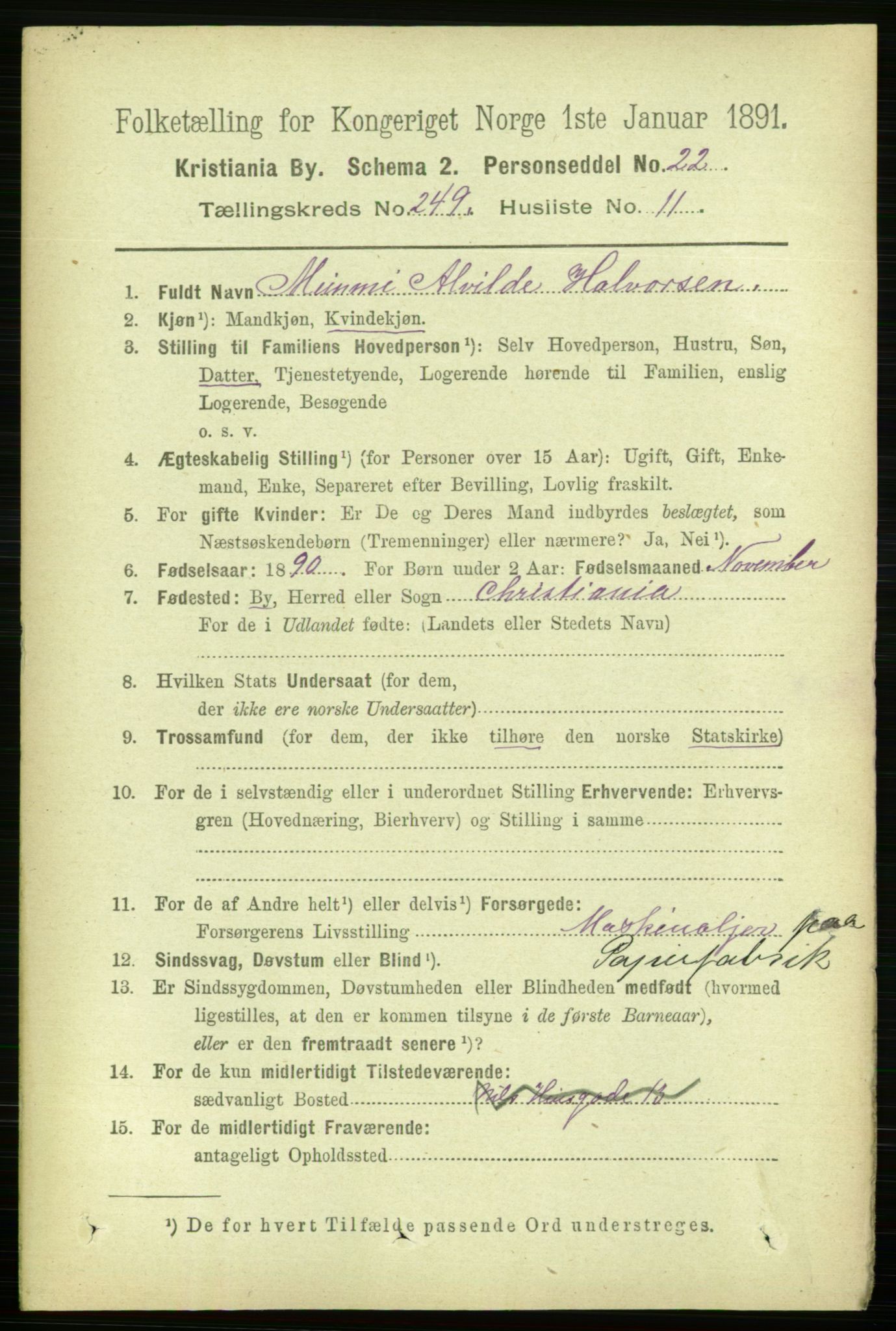 RA, 1891 census for 0301 Kristiania, 1891, p. 152579