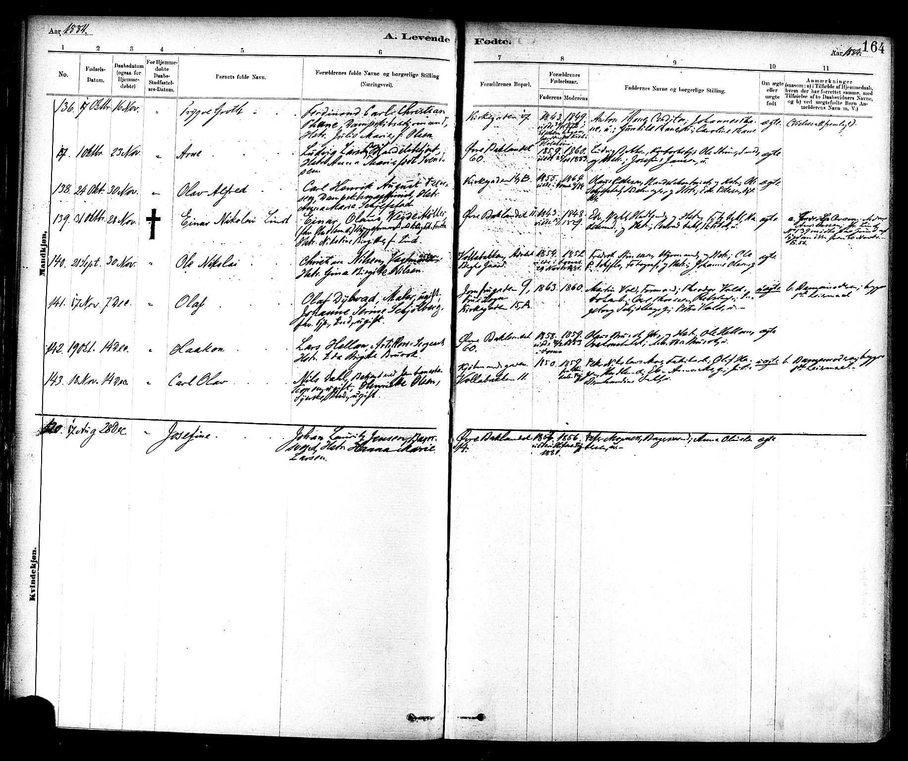 Ministerialprotokoller, klokkerbøker og fødselsregistre - Sør-Trøndelag, AV/SAT-A-1456/604/L0188: Parish register (official) no. 604A09, 1878-1892, p. 164