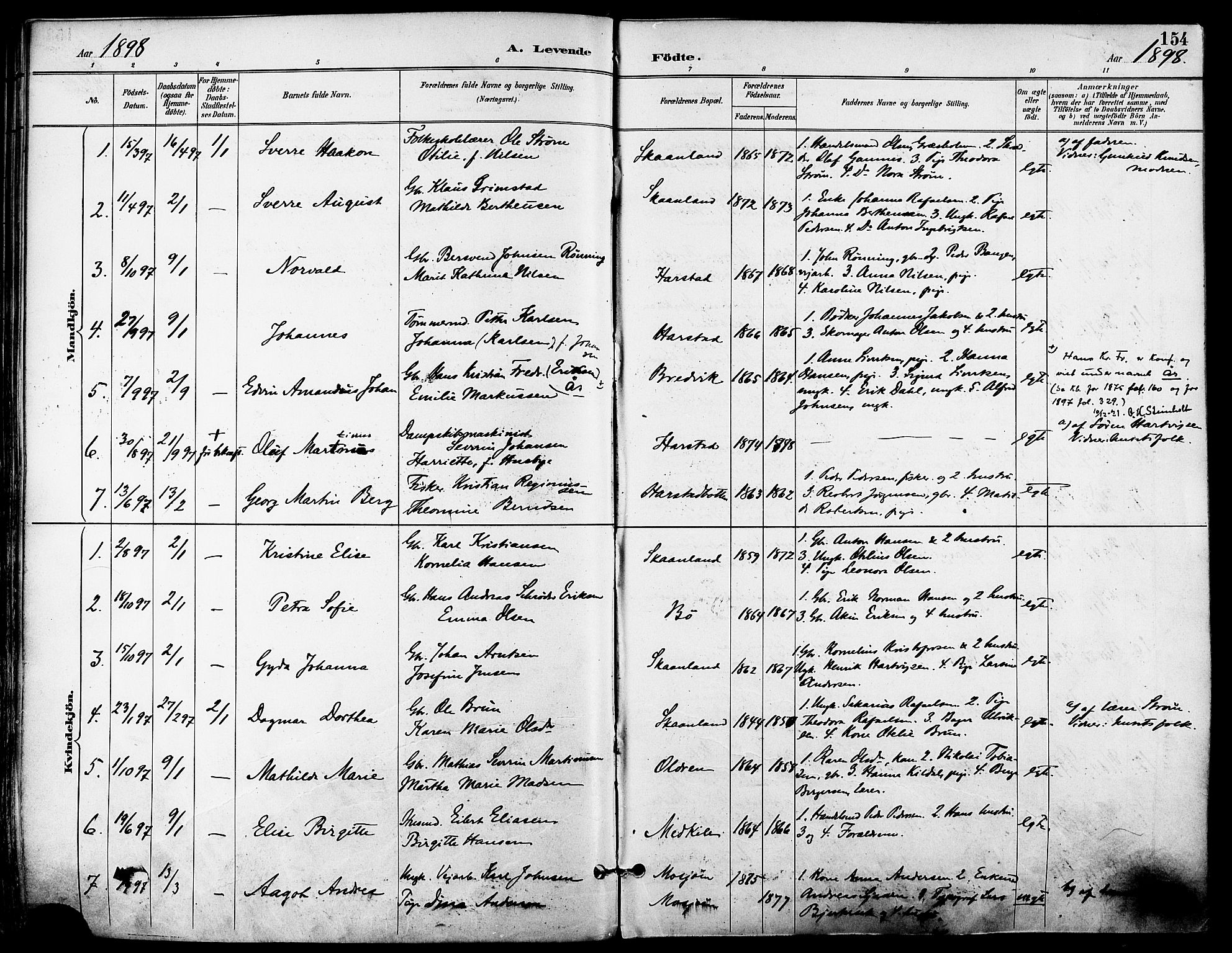 Trondenes sokneprestkontor, SATØ/S-1319/H/Ha/L0016kirke: Parish register (official) no. 16, 1890-1898, p. 154