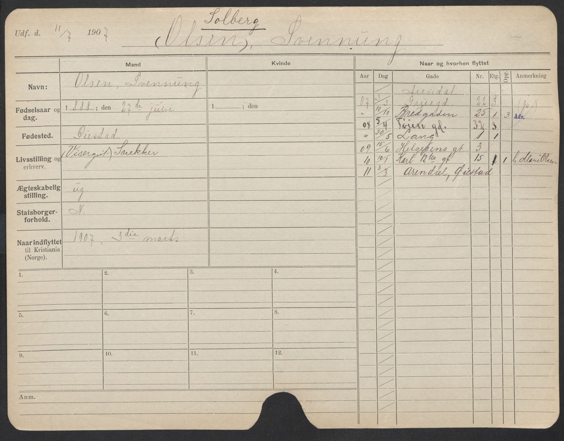 Oslo folkeregister, Registerkort, AV/SAO-A-11715/F/Fa/Fac/L0010: Menn, 1906-1914, p. 551a