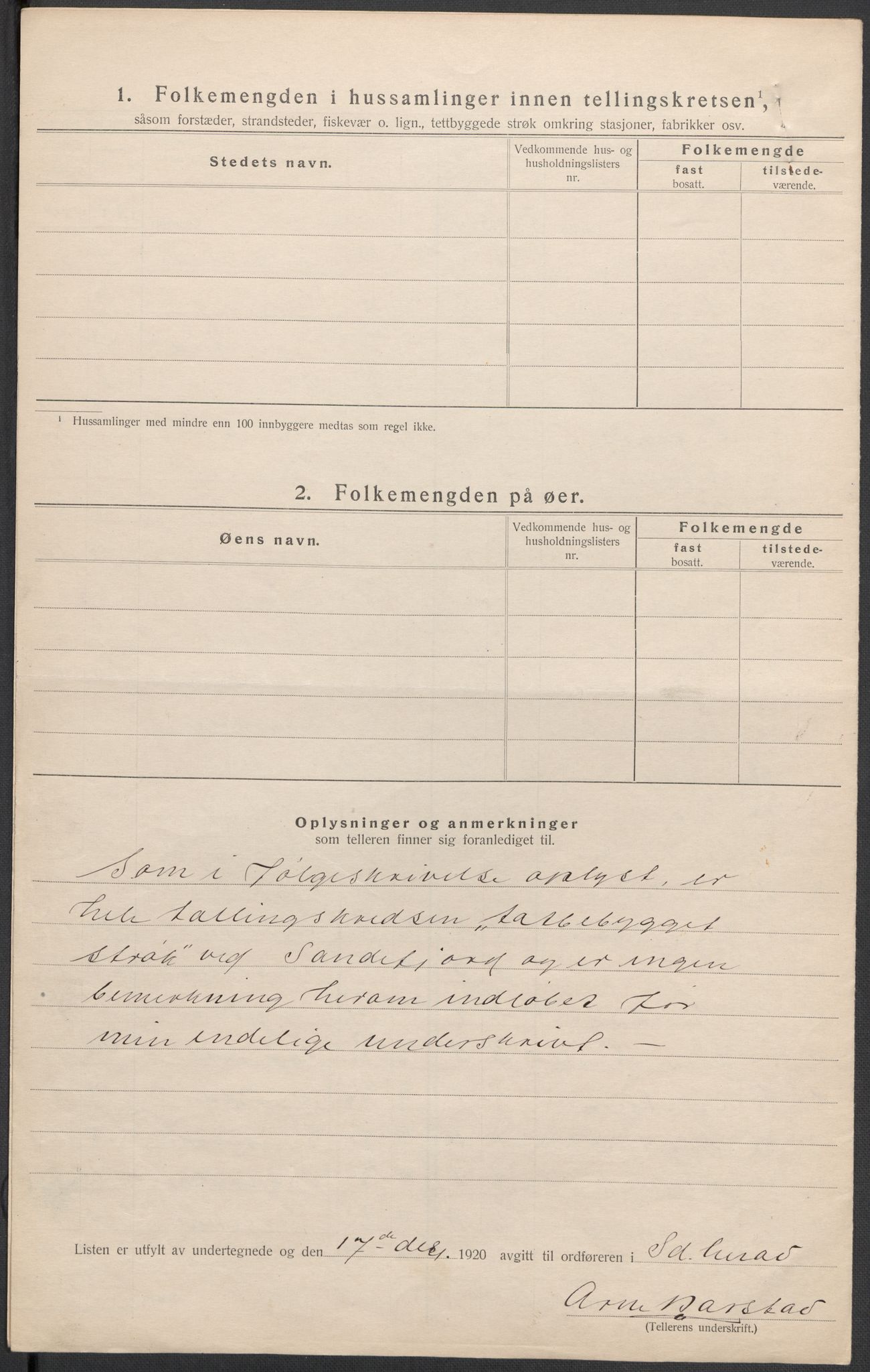 SAKO, 1920 census for Sandeherred, 1920, p. 30