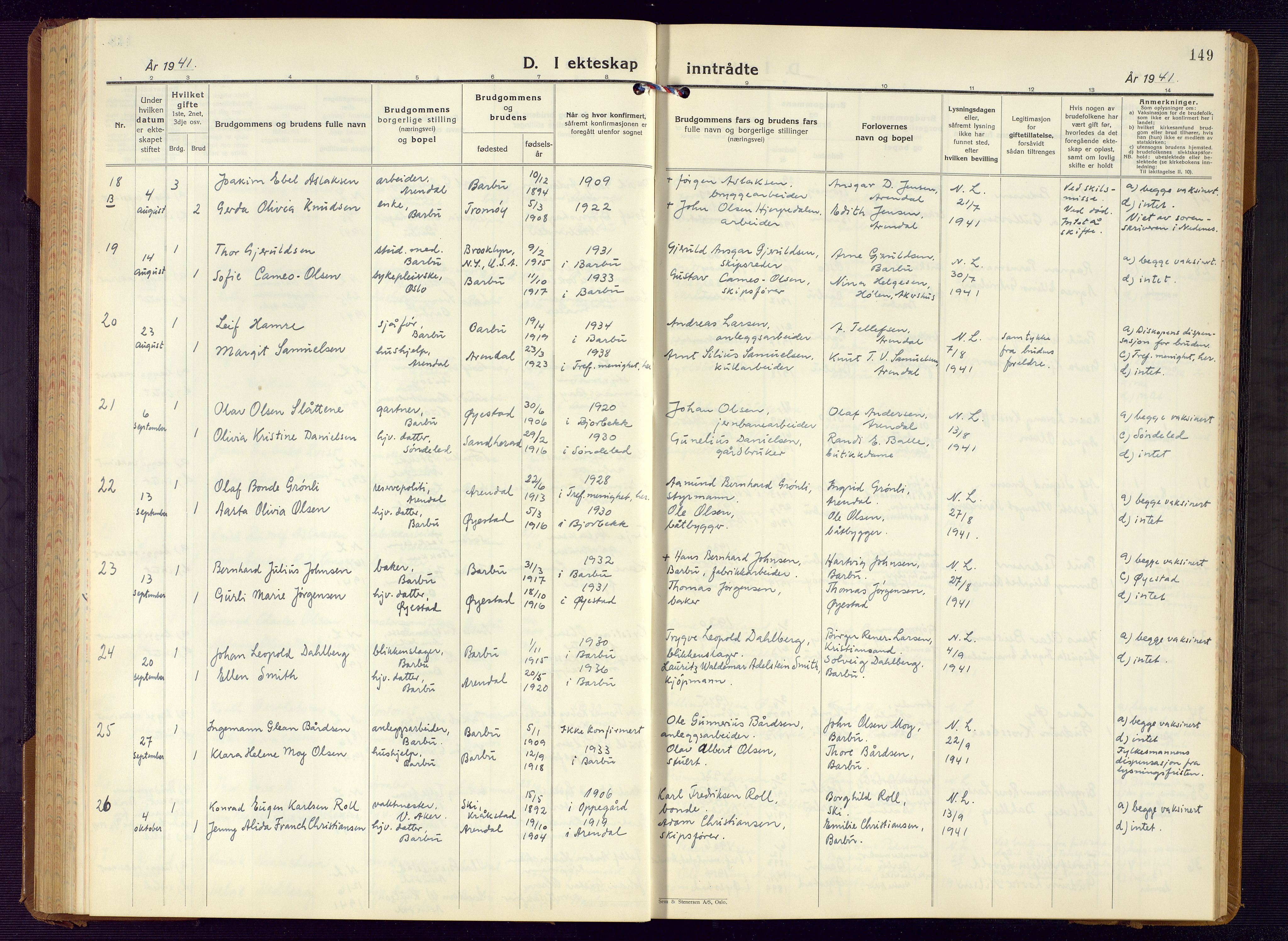 Barbu sokneprestkontor, AV/SAK-1111-0003/F/Fb/L0006: Parish register (copy) no. B 6, 1937-1947, p. 149