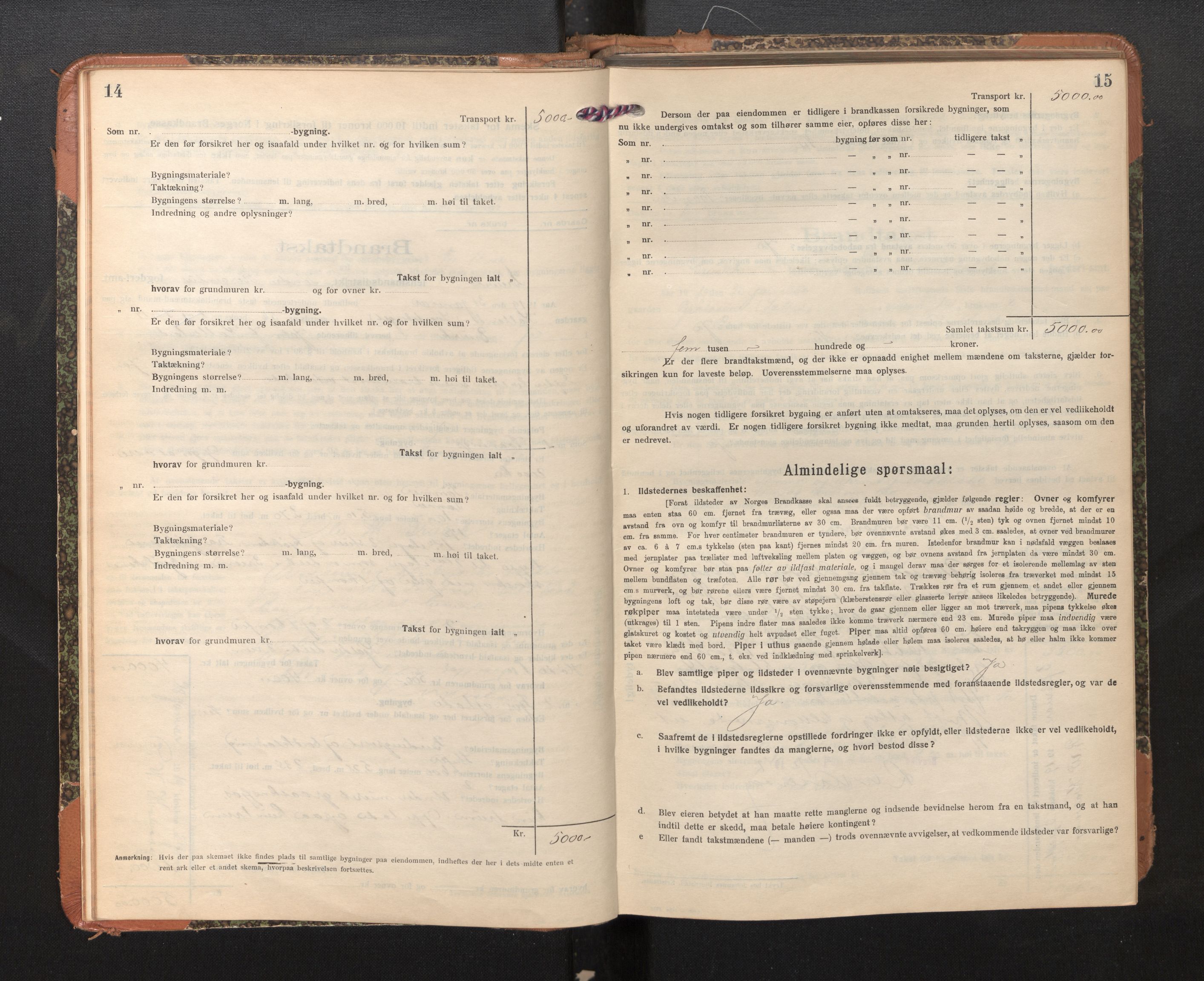 Lensmannen i Bruvik, AV/SAB-A-31301/0012/L0009: Branntakstprotokoll, skjematakst, 1918-1925, p. 14-15