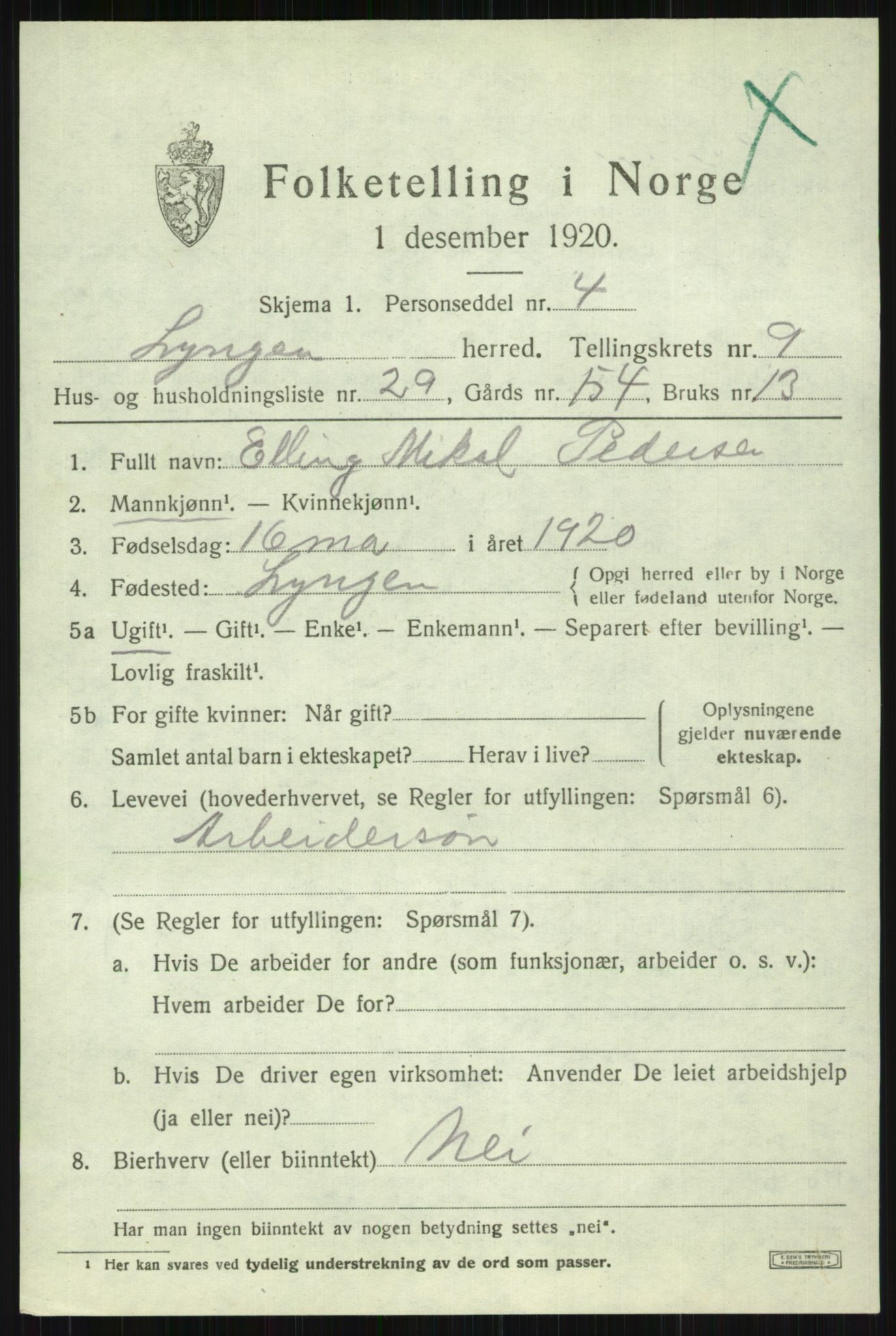 SATØ, 1920 census for Lyngen, 1920, p. 7905