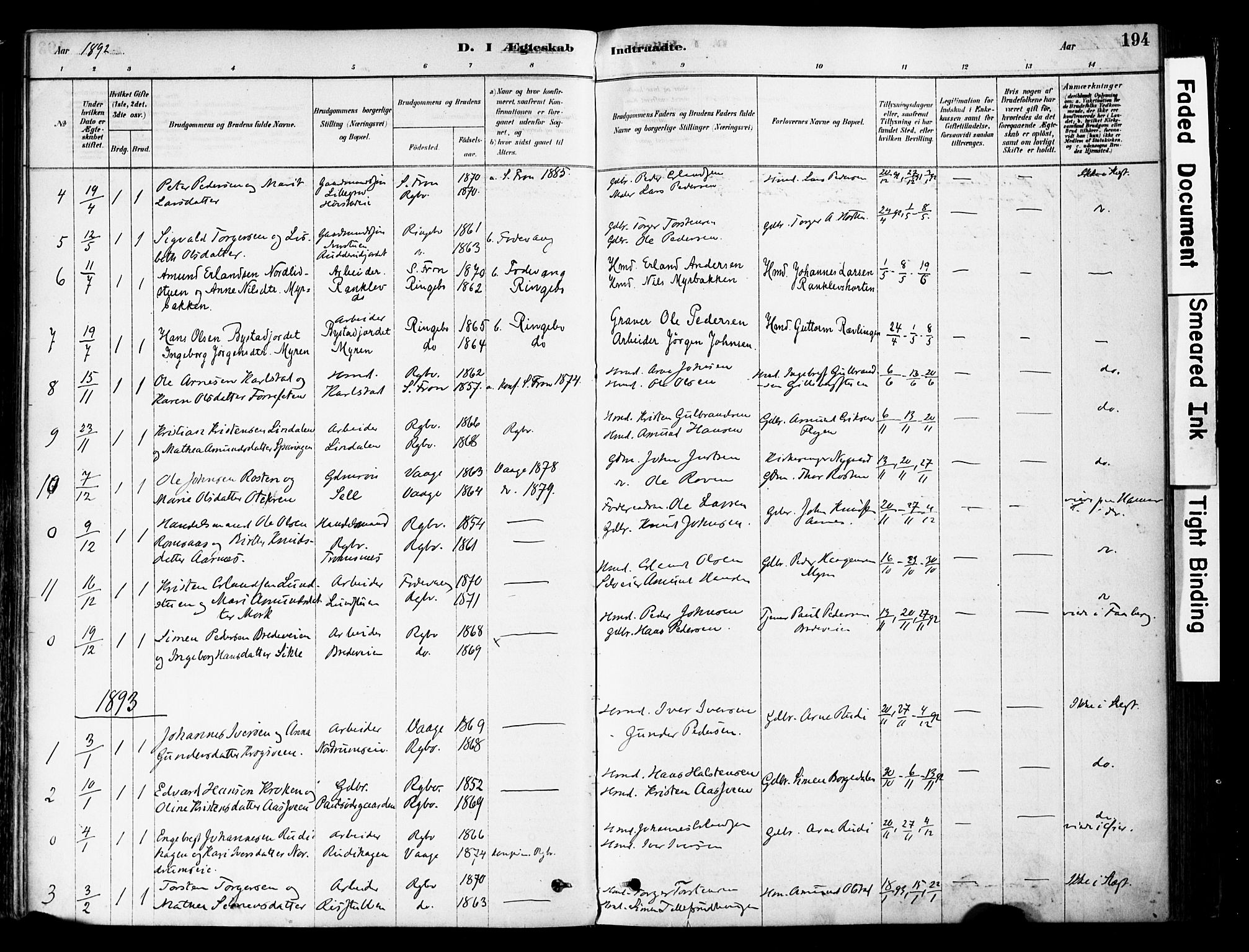 Ringebu prestekontor, SAH/PREST-082/H/Ha/Haa/L0008: Parish register (official) no. 8, 1878-1898, p. 194