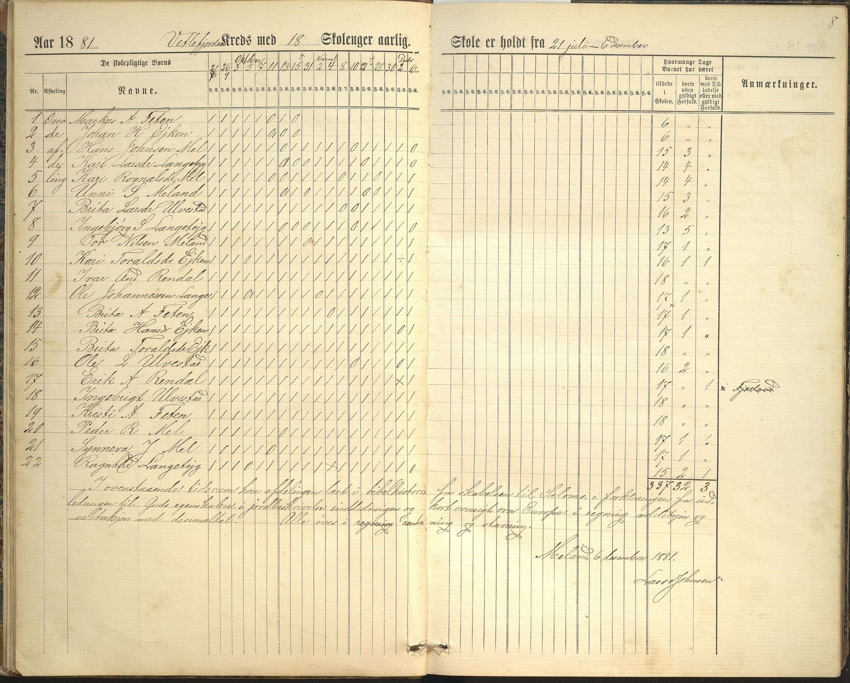 Balestrand kommune. Vetlefjorden skule, VLFK/K-14180.520.09/543/L0001: dagbok for Vetlefjorden skulekrins og Sværefjorden skulekrins, 1880-1891