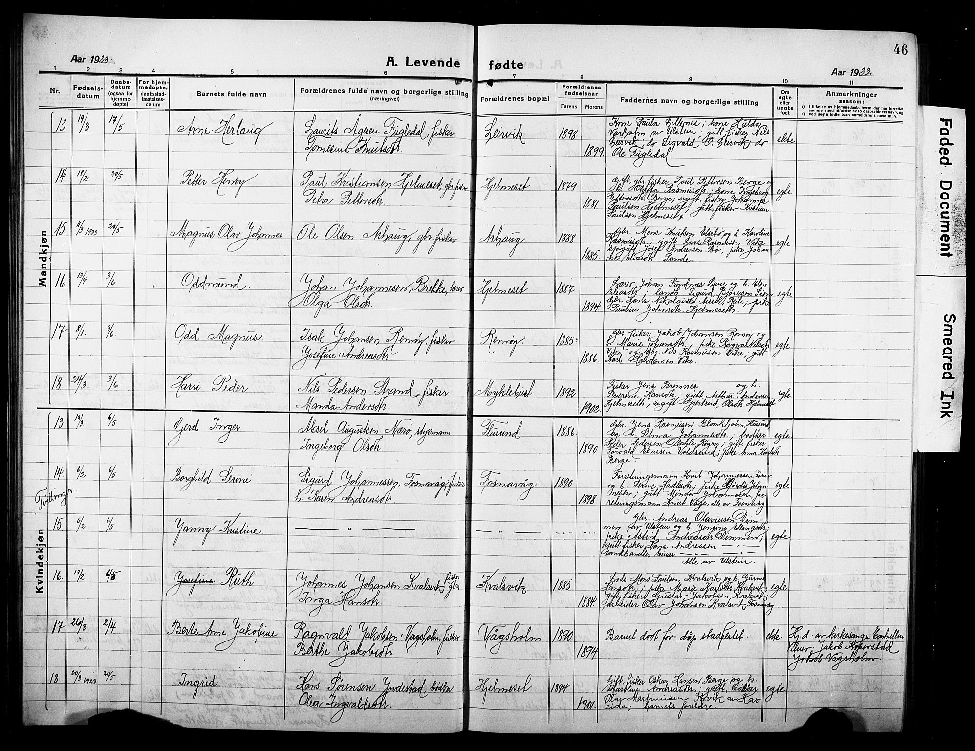 Ministerialprotokoller, klokkerbøker og fødselsregistre - Møre og Romsdal, AV/SAT-A-1454/507/L0084: Parish register (copy) no. 507C07, 1919-1932, p. 46