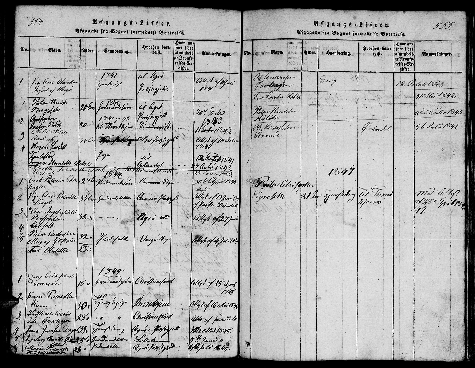 Ministerialprotokoller, klokkerbøker og fødselsregistre - Møre og Romsdal, SAT/A-1454/555/L0665: Parish register (copy) no. 555C01, 1818-1868, p. 554-555
