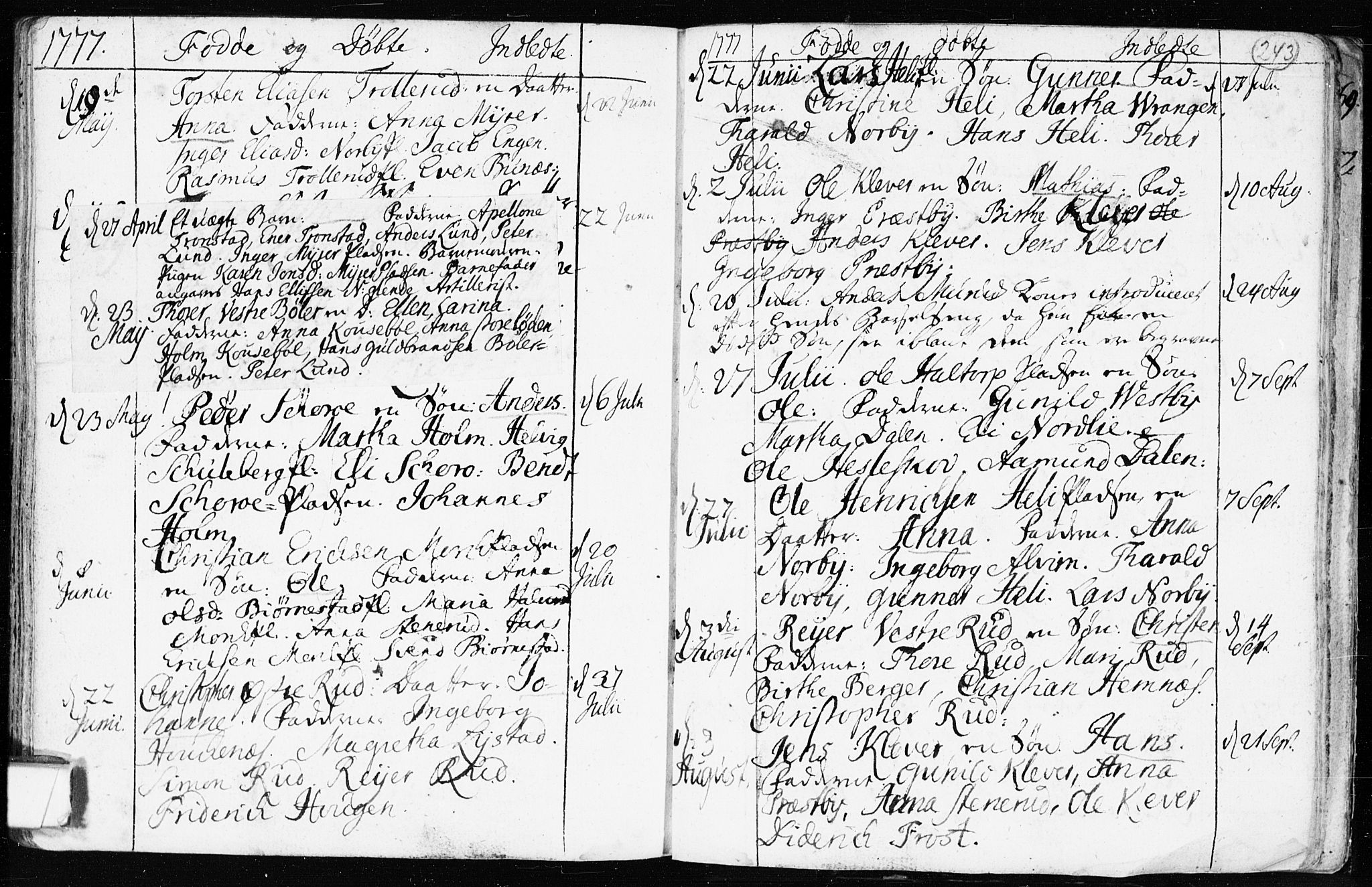 Spydeberg prestekontor Kirkebøker, AV/SAO-A-10924/F/Fa/L0002: Parish register (official) no. I 2, 1739-1780, p. 243