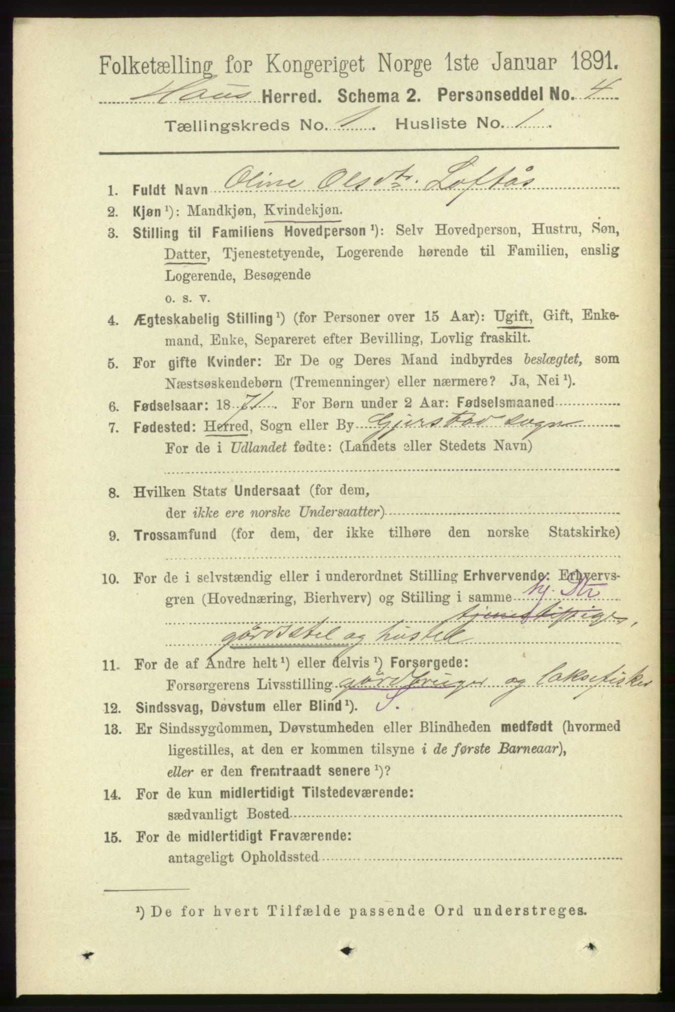 RA, 1891 census for 1250 Haus, 1891, p. 102