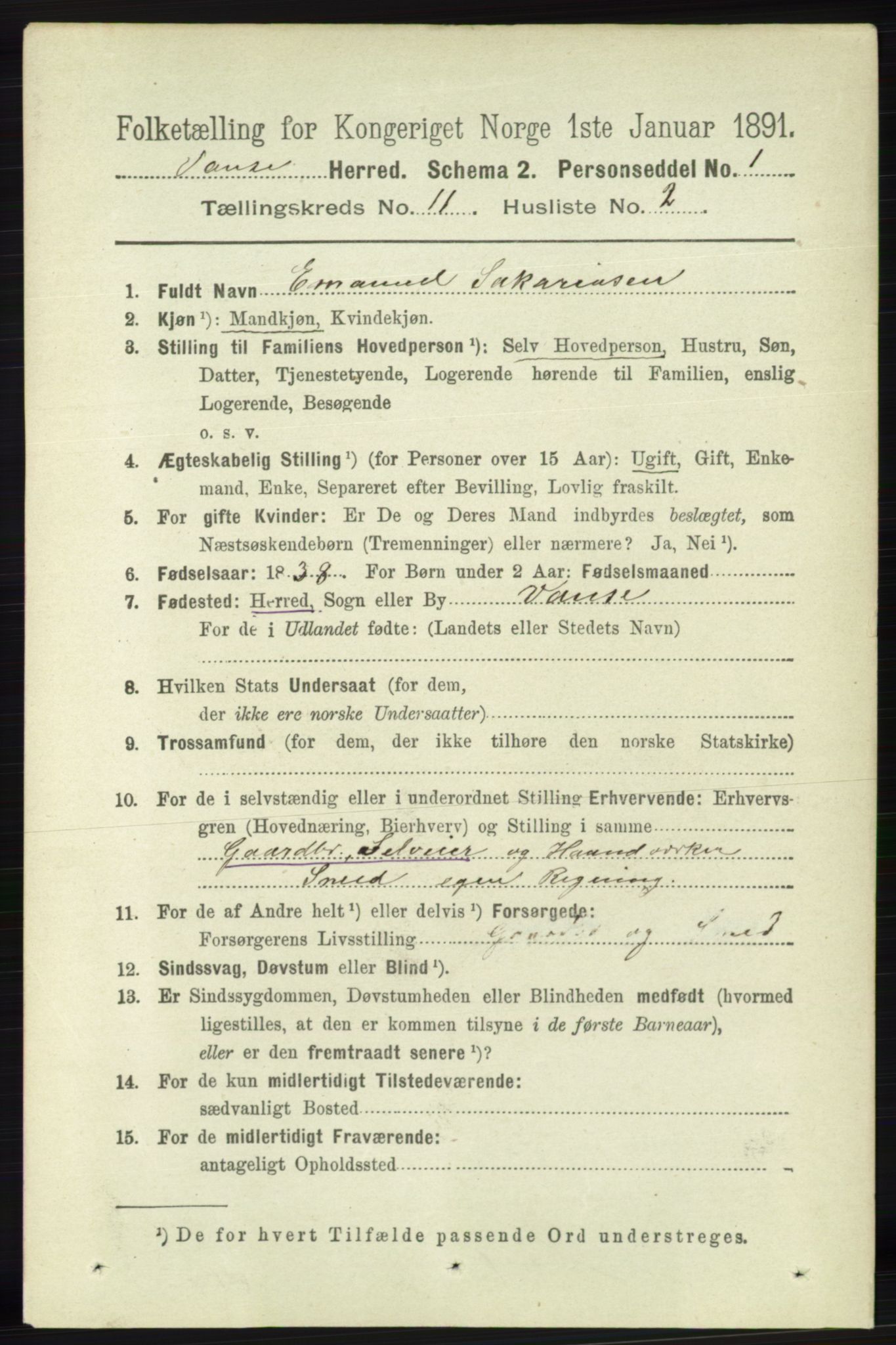 RA, 1891 census for 1041 Vanse, 1891, p. 6192