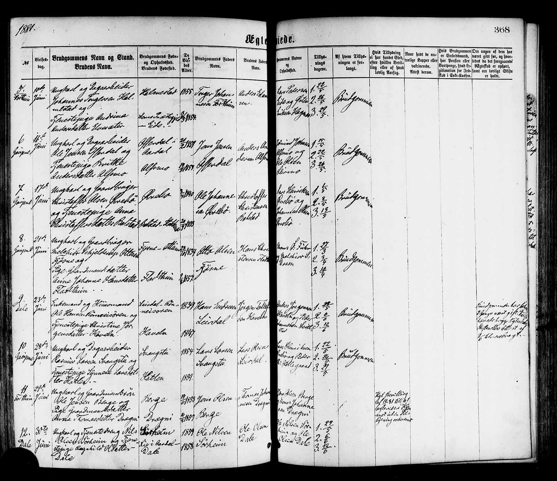 Luster sokneprestembete, SAB/A-81101/H/Haa/Haaa/L0010: Parish register (official) no. A 10, 1871-1886, p. 368